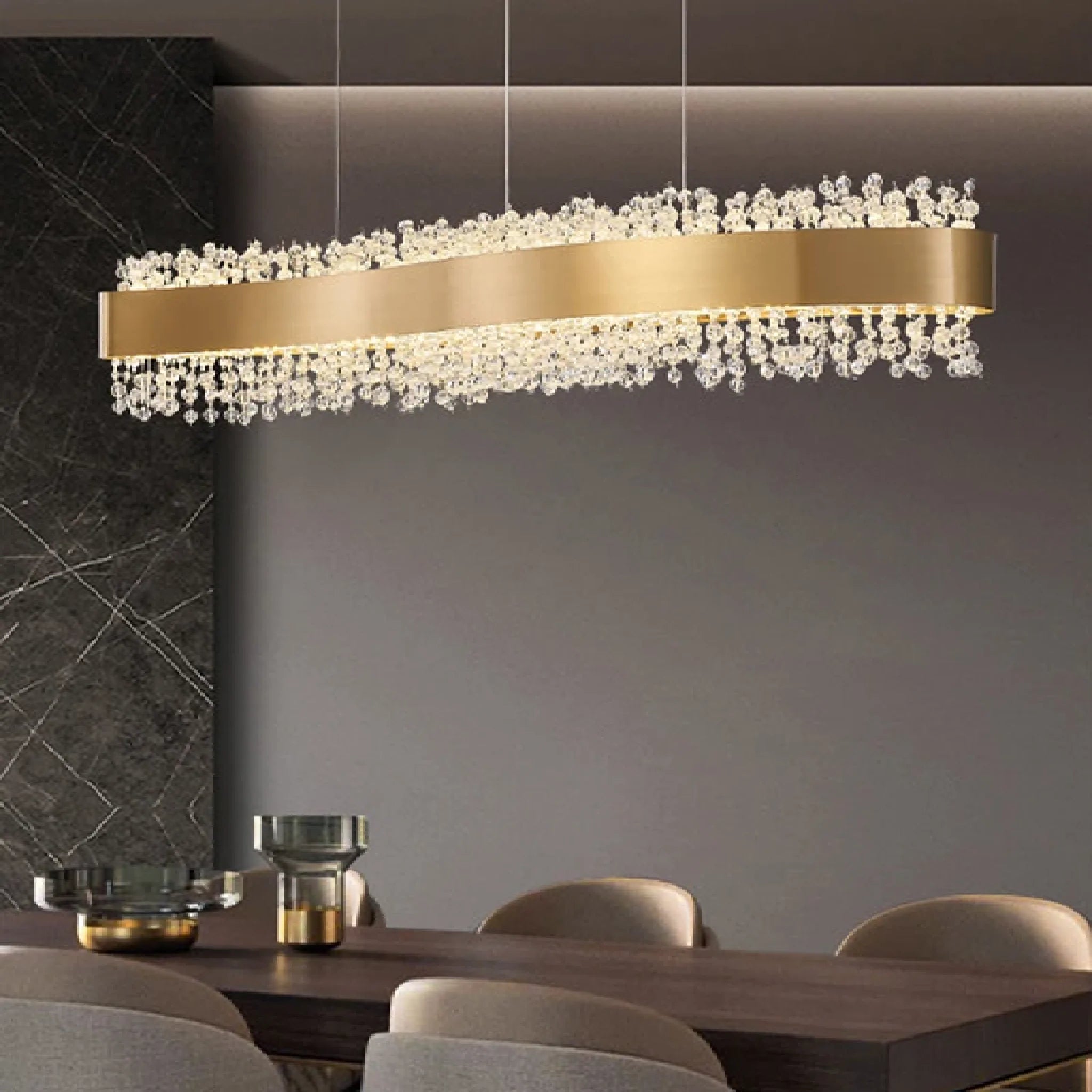 Caglio | Luxury Wave-Shaped Rectangle Crystal Chandelier