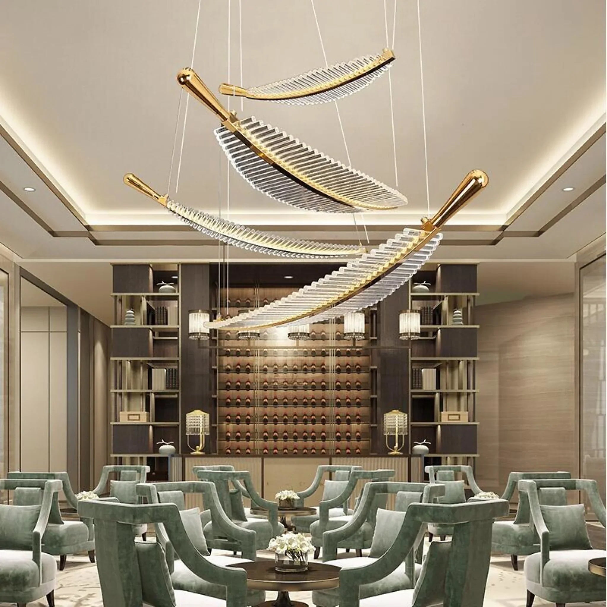 Cagnes-sur-Mer | Crystal Gold Leaves Pendant Chandelier