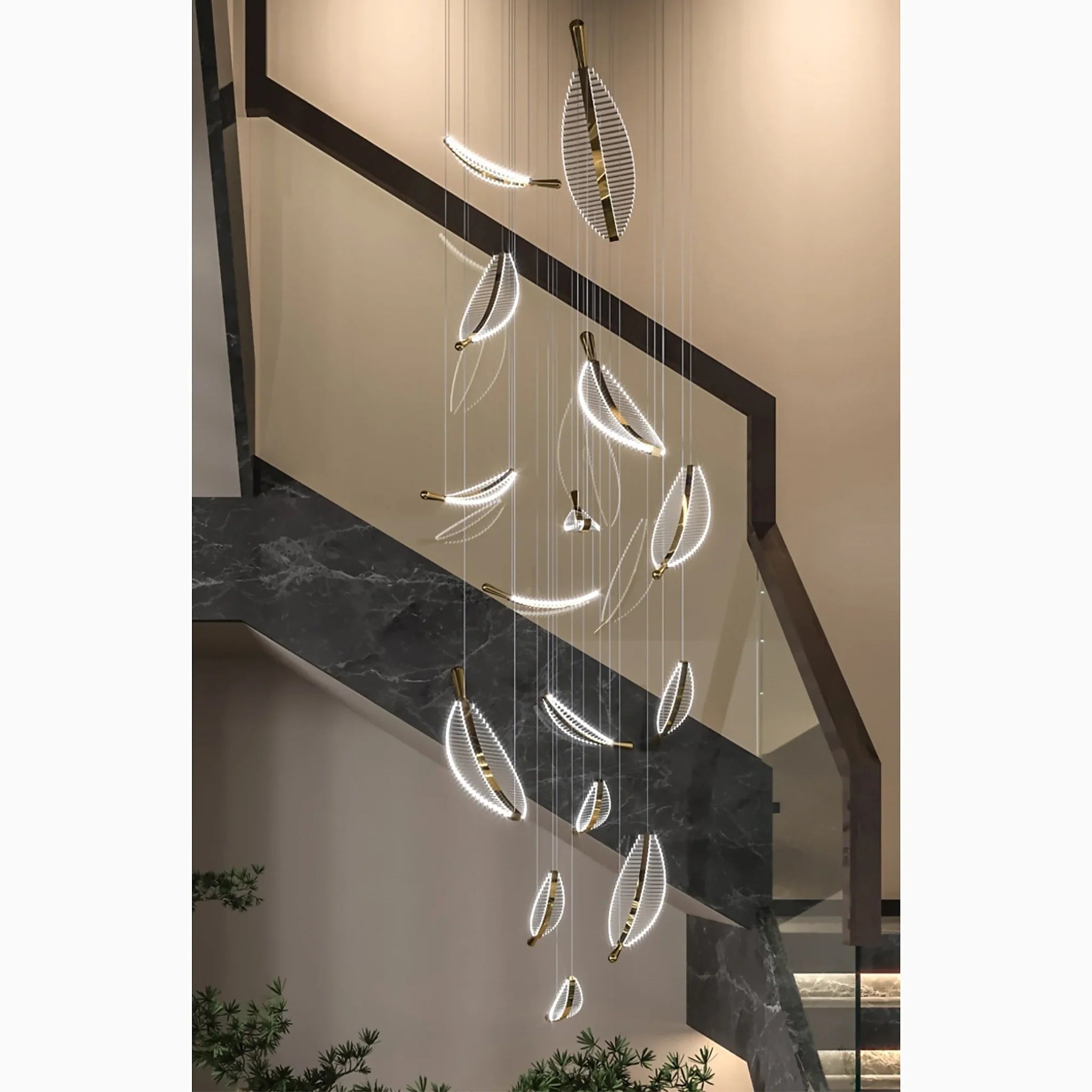 Cagnes-sur-Mer | Crystal Gold Leaves Pendant Chandelier