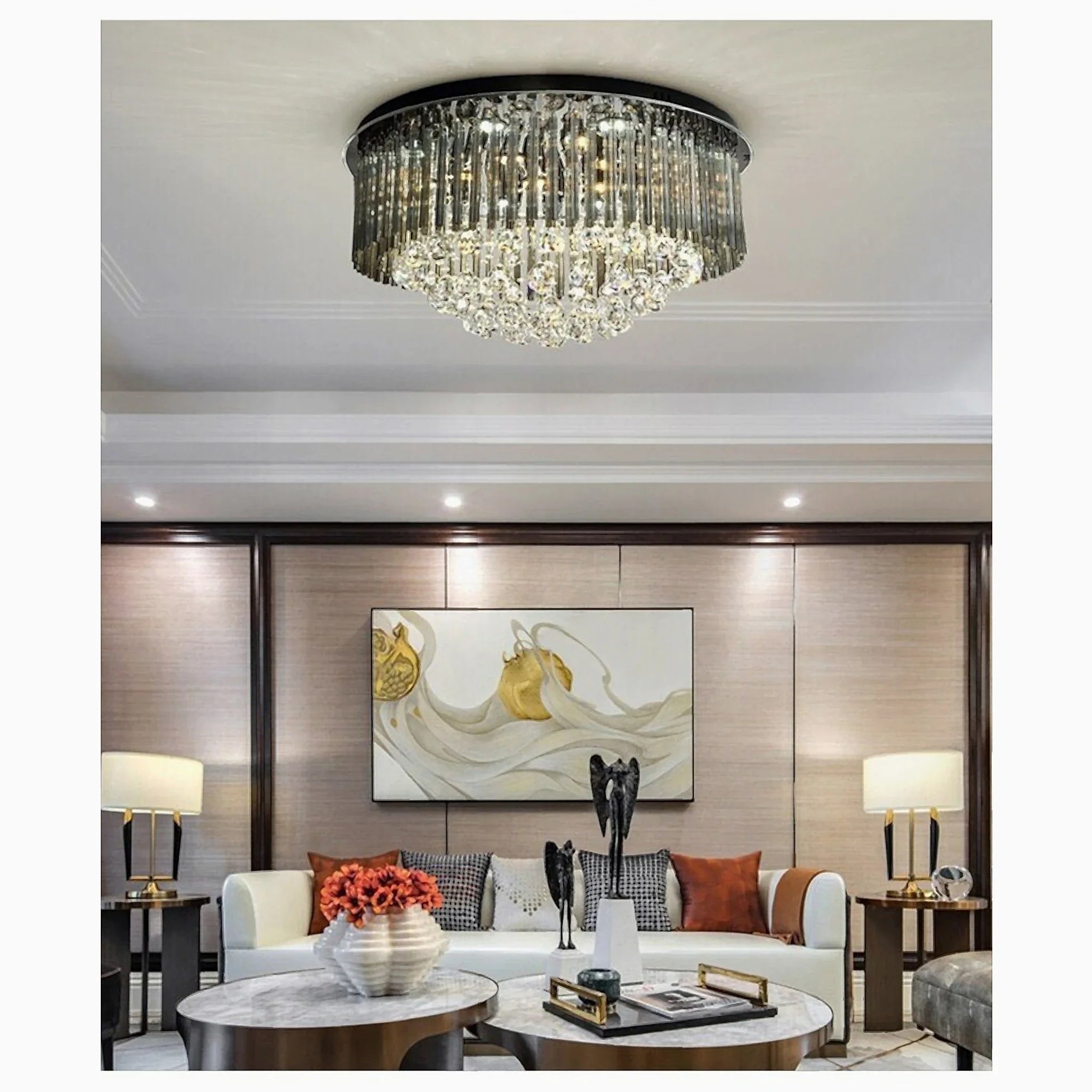 Black Modern Round Crystal Ceiling Chandelier