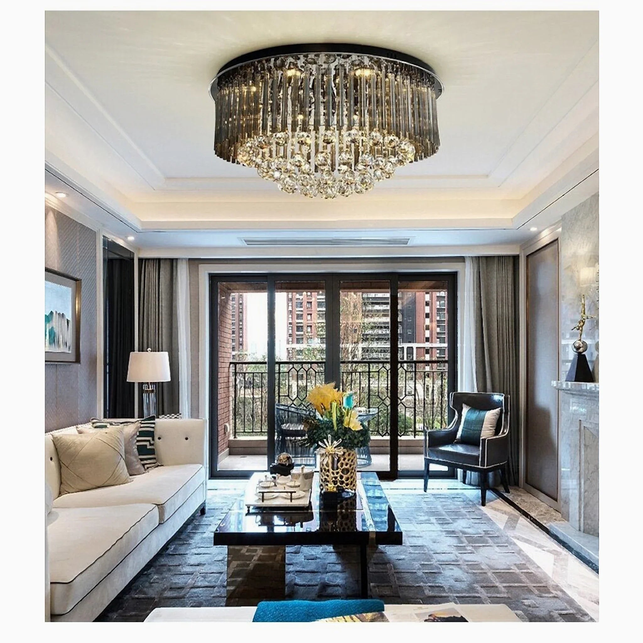 Black Modern Round Crystal Ceiling Chandelier