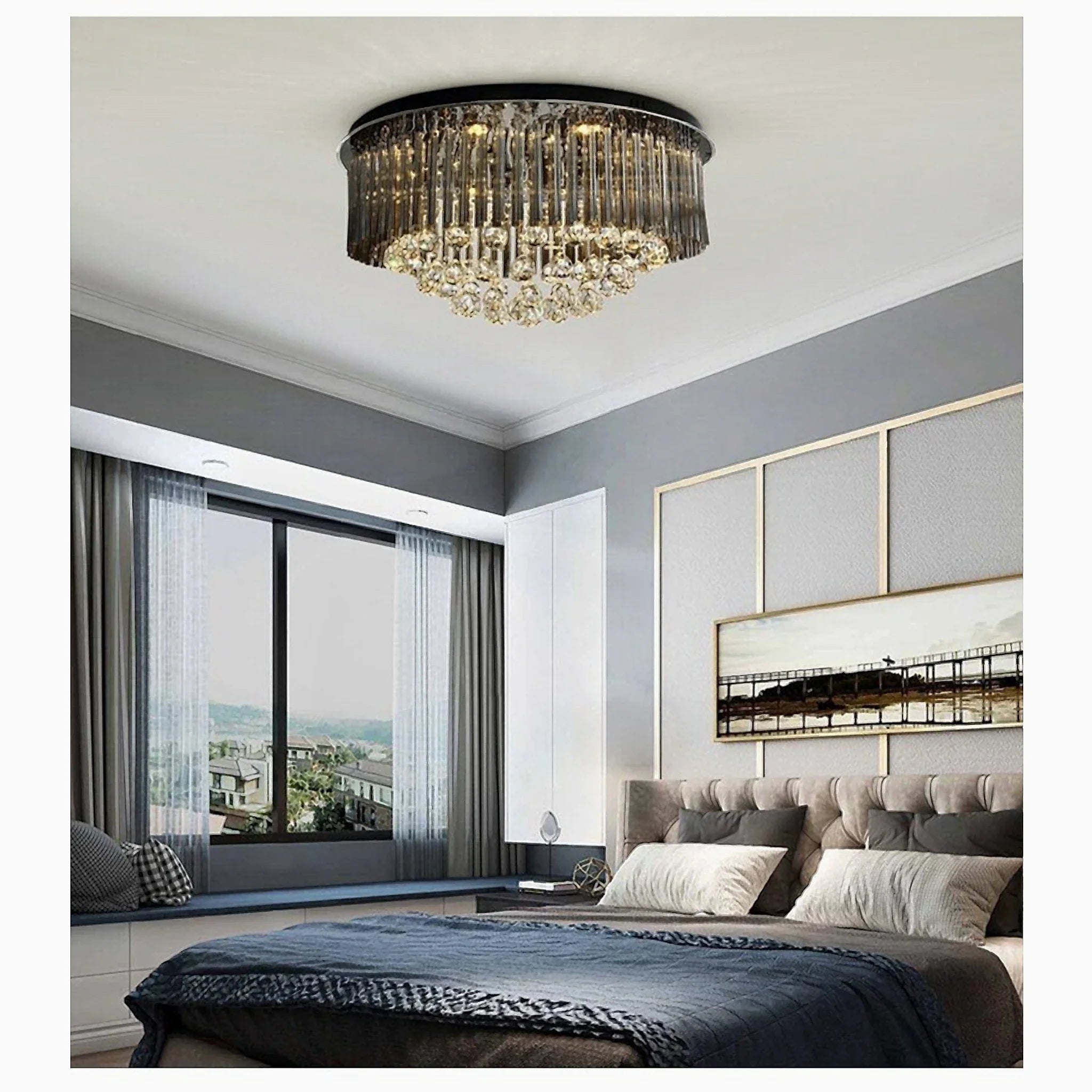 Black Modern Round Crystal Ceiling Chandelier
