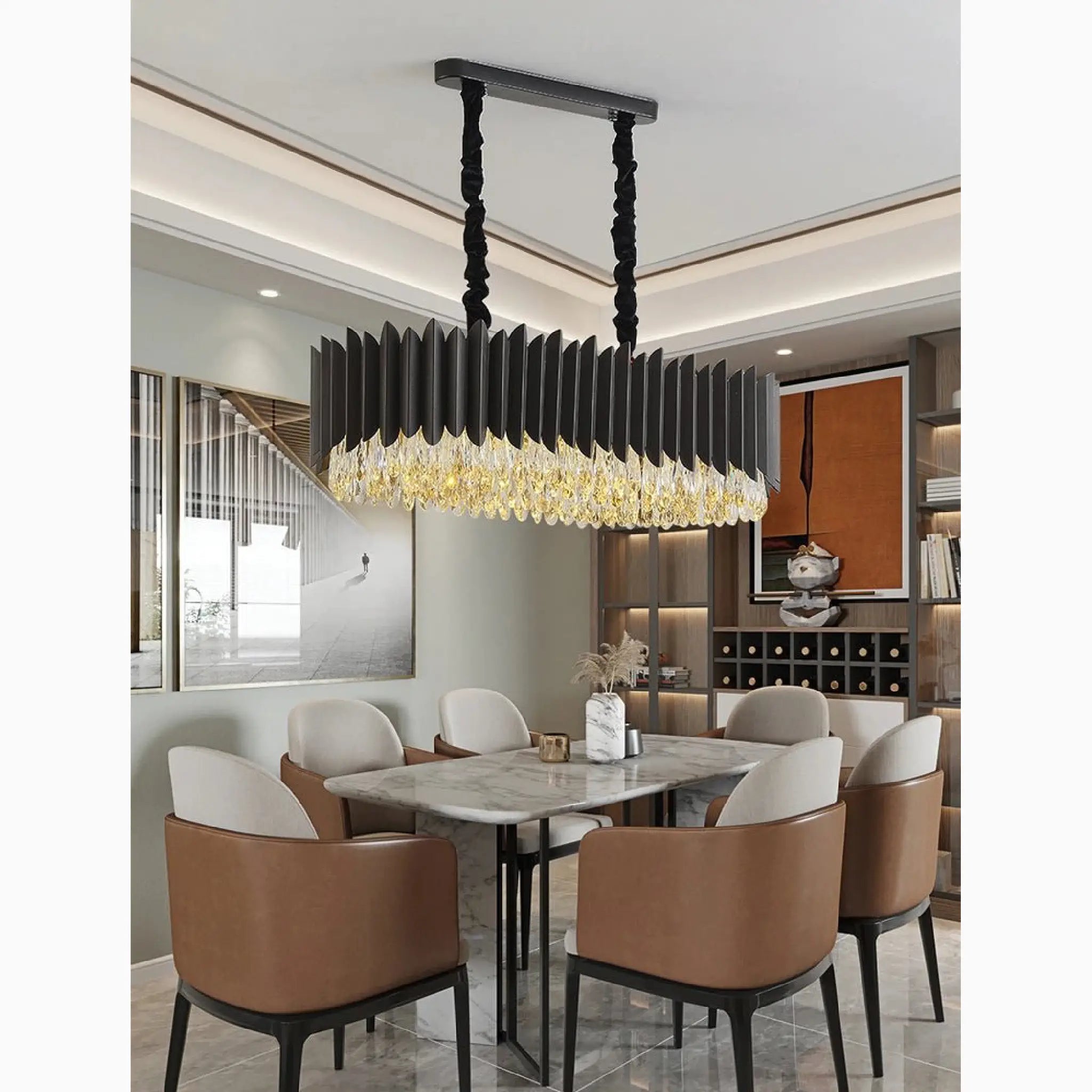 Carcare | Black Rectangle Crystal Chandelier for Living Room