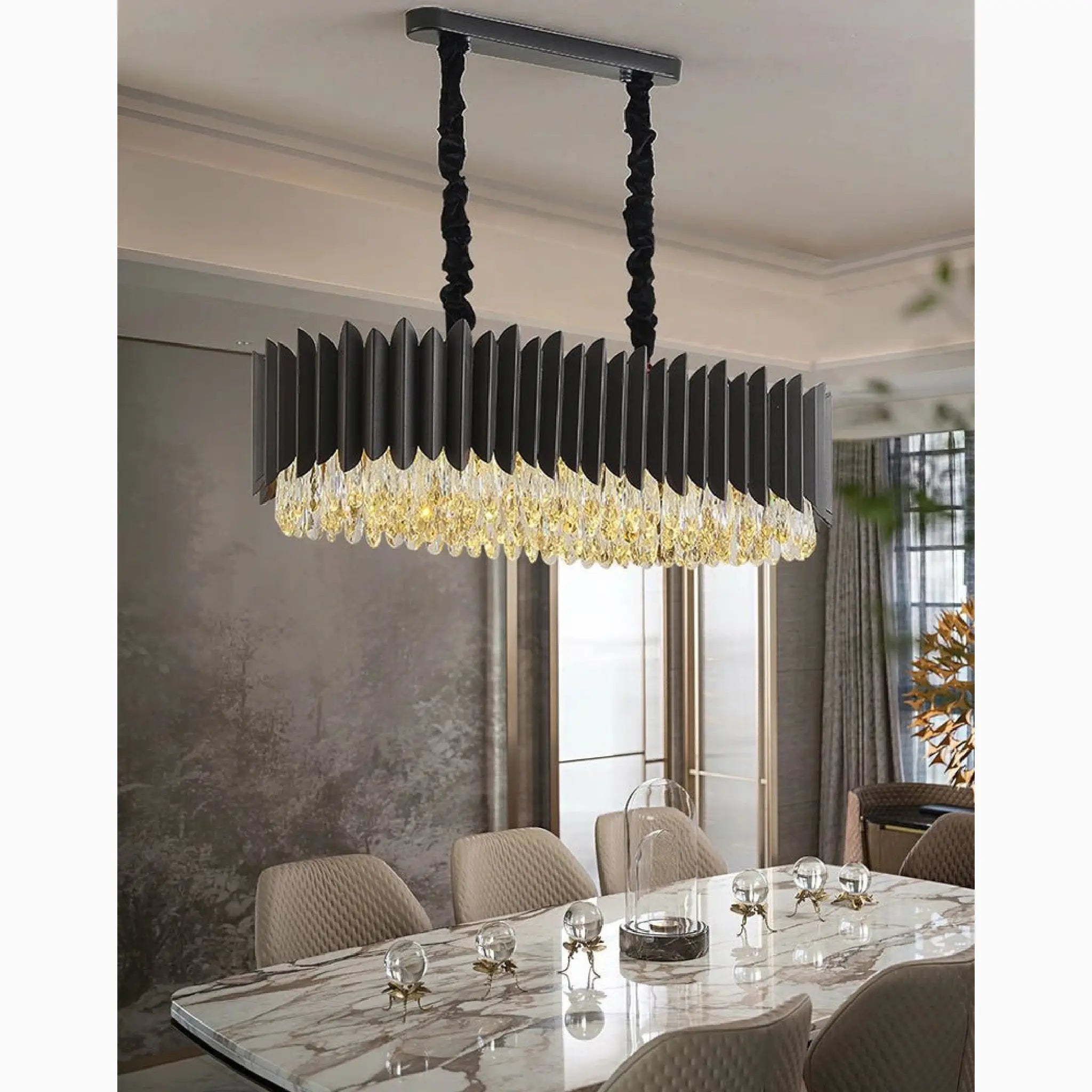 Carcare | Black Rectangle Crystal Chandelier for Living Room