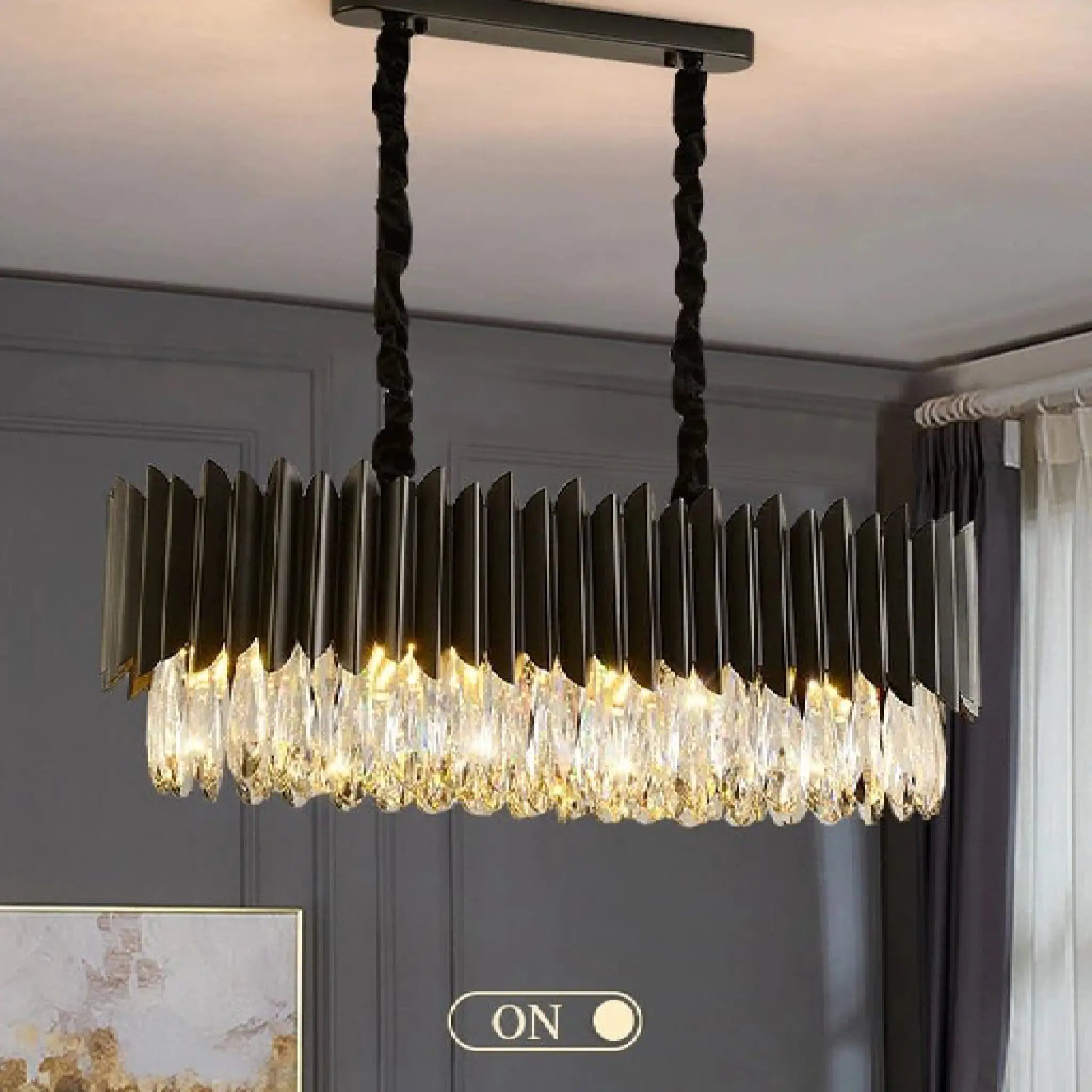 Carcare | Black Rectangle Crystal Chandelier for Living Room