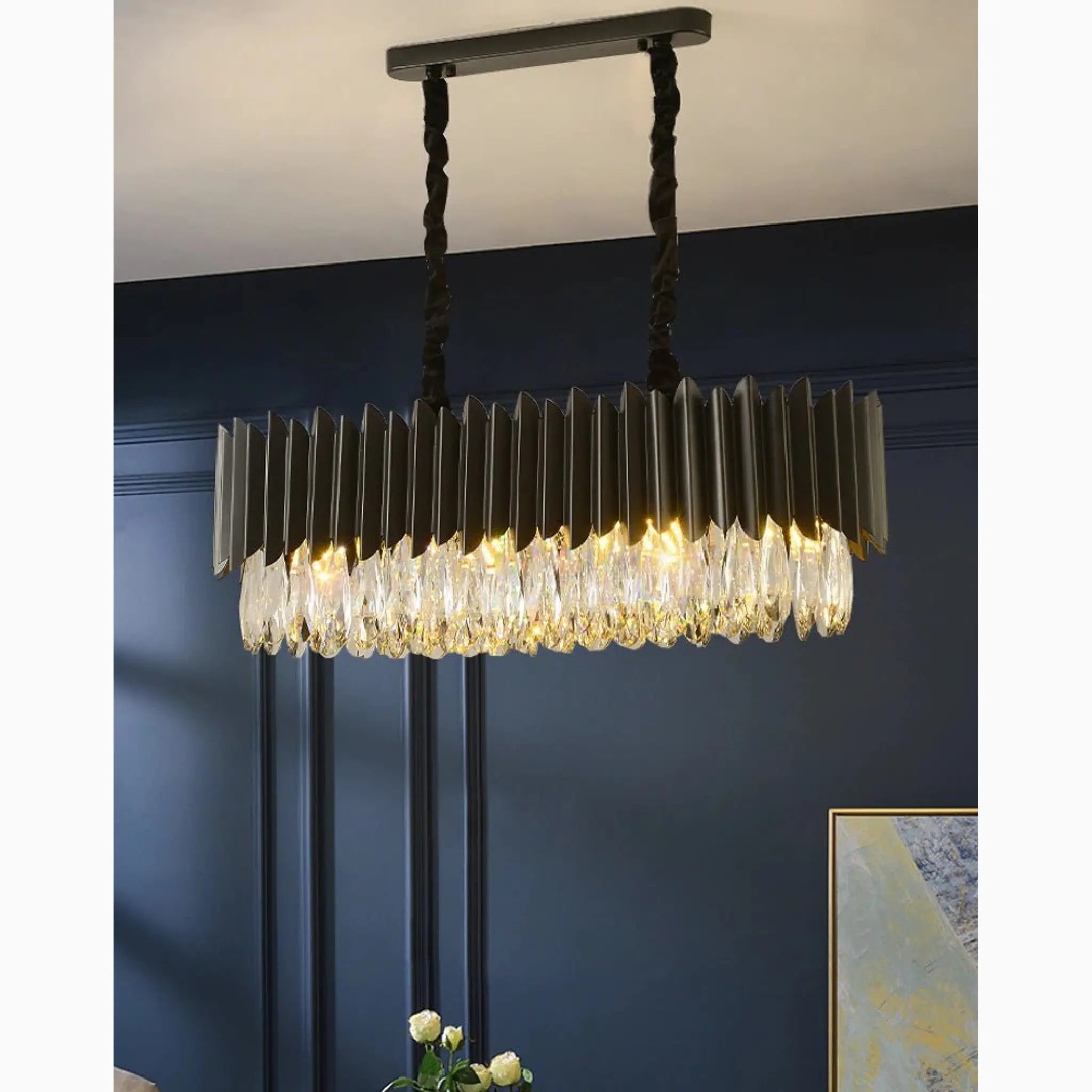 Carcare | Black Rectangle Crystal Chandelier for Living Room