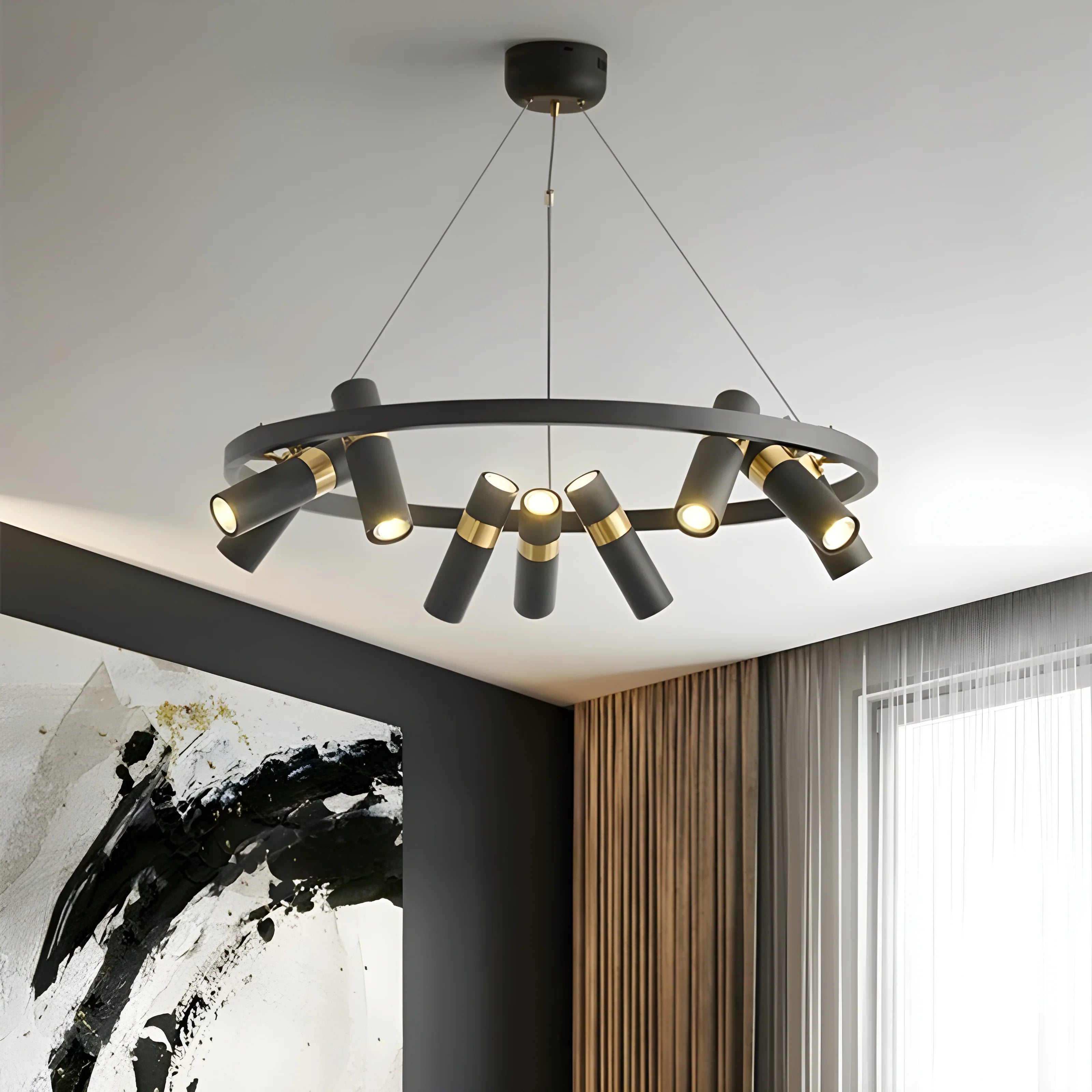 Celerina/Schlarigna | Round Black Metal LED Pendant Light