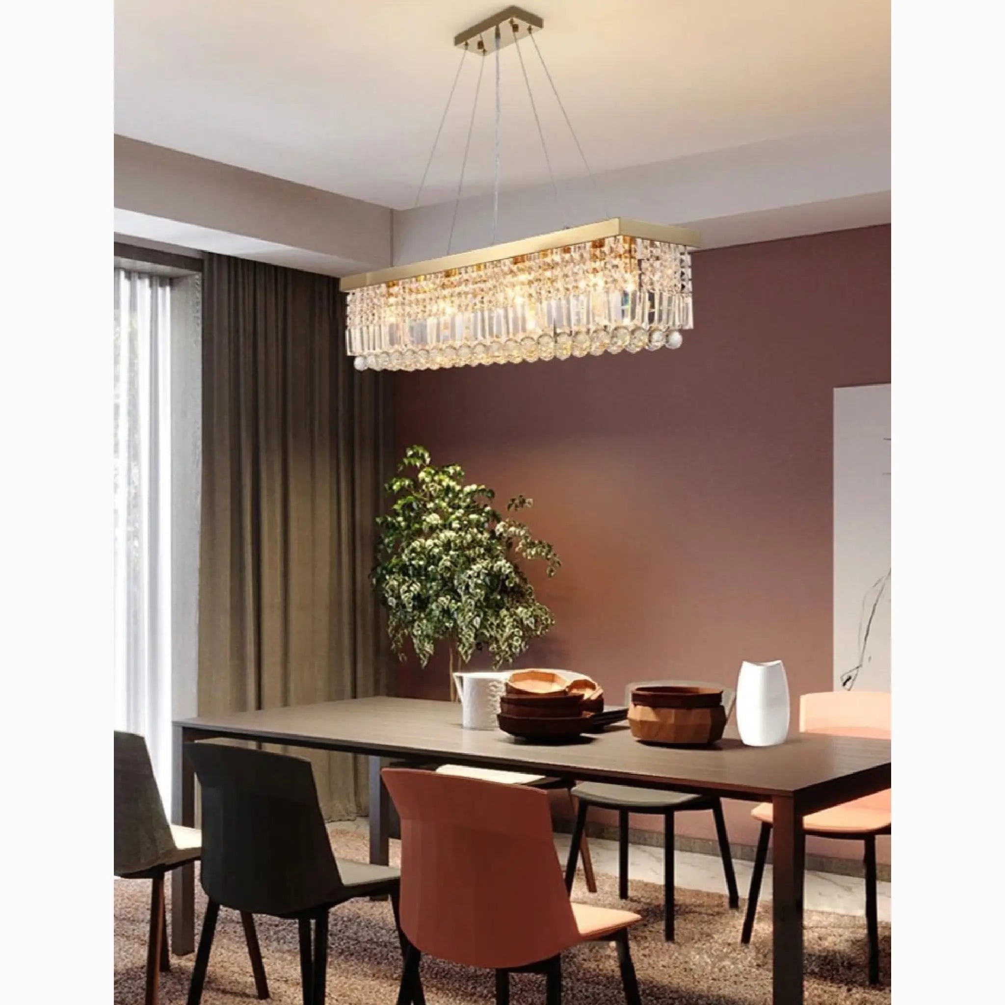 Bagnolo del Salento | Gold Rectangle Crystal Chandelier for Dining Room