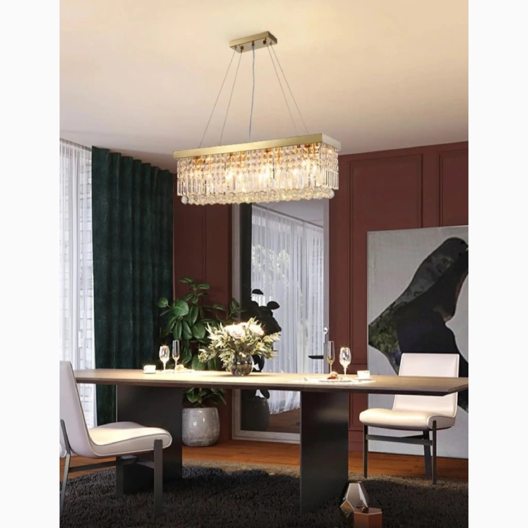 Bagnolo del Salento | Gold Rectangle Crystal Chandelier for Dining Room