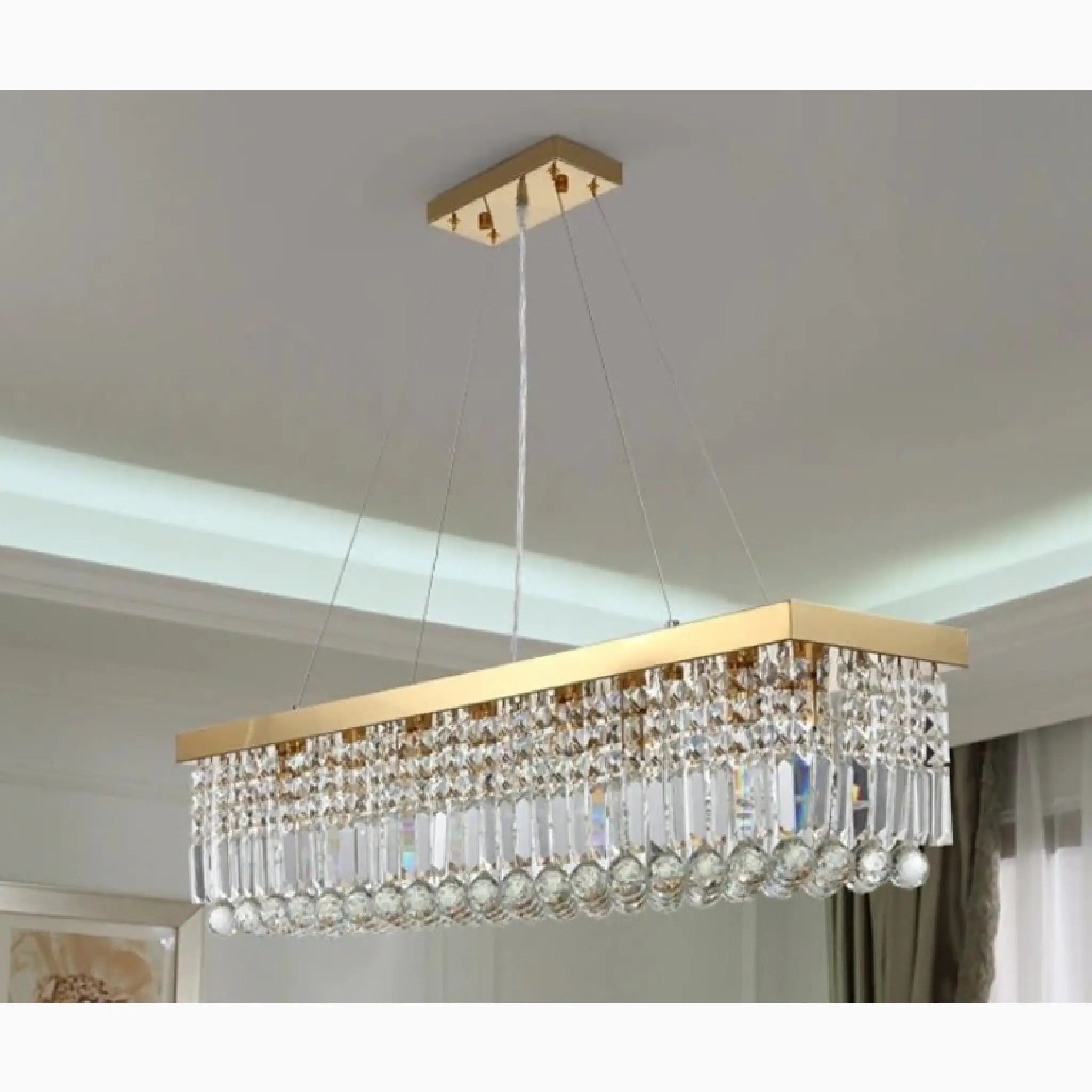 Bagnolo del Salento | Gold Rectangle Crystal Chandelier for Dining Room