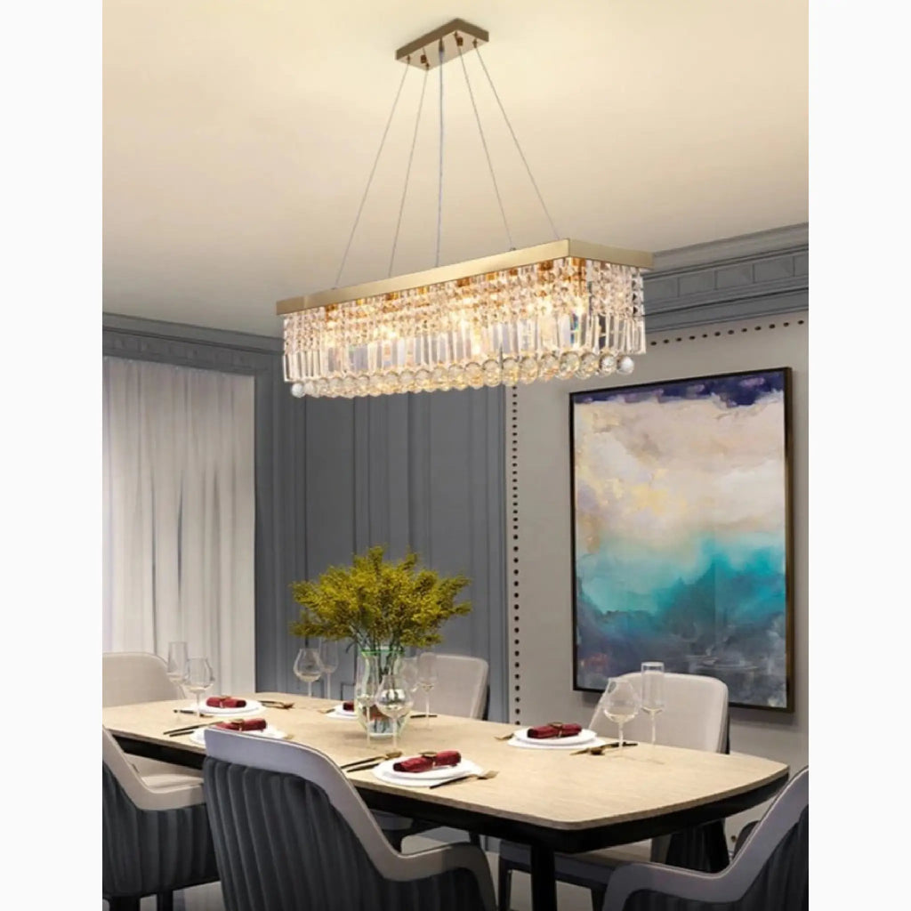 Bagnolo del Salento | Gold Rectangle Crystal Chandelier for Dining Room