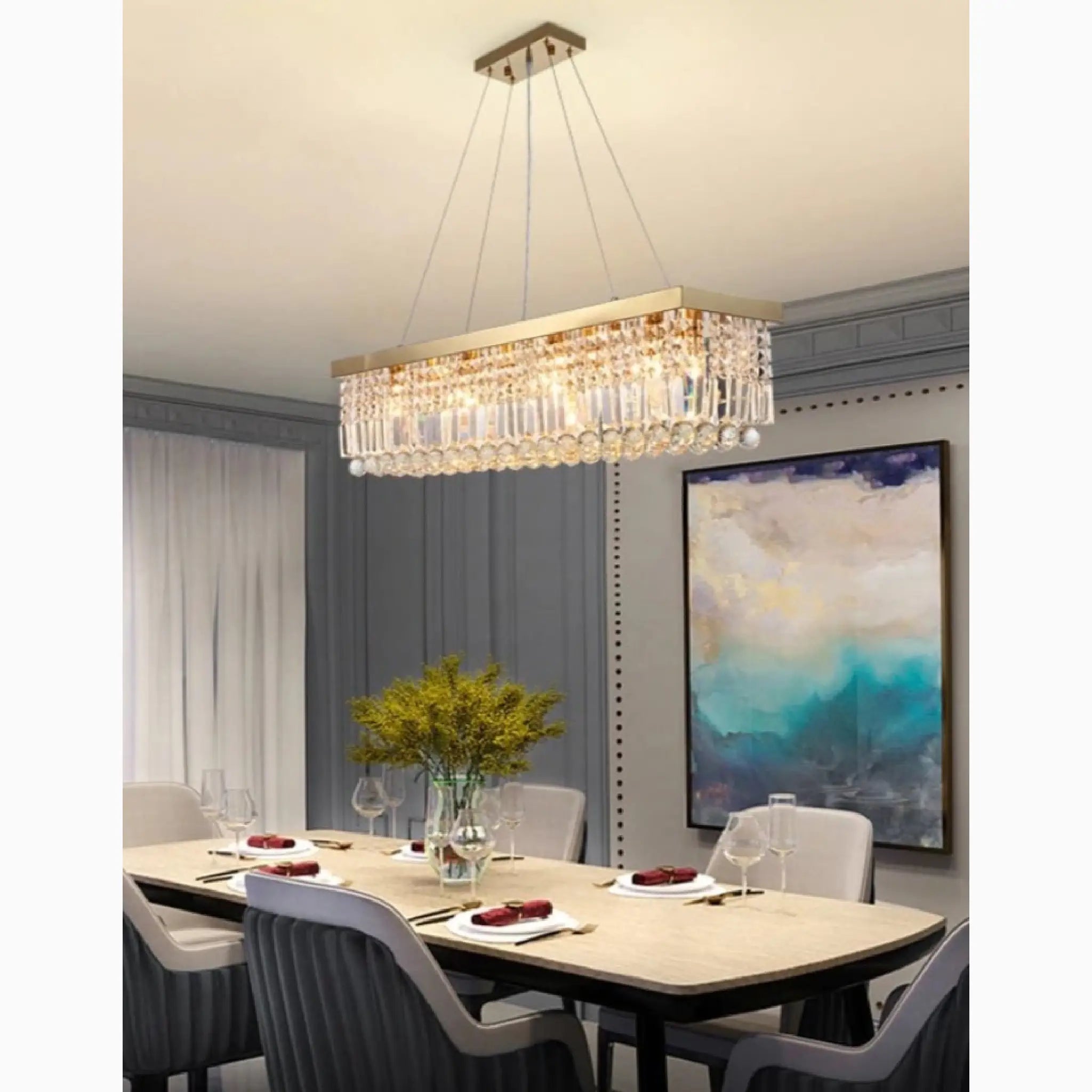 Bagnolo del Salento | Gold Rectangle Crystal Chandelier for Dining Room