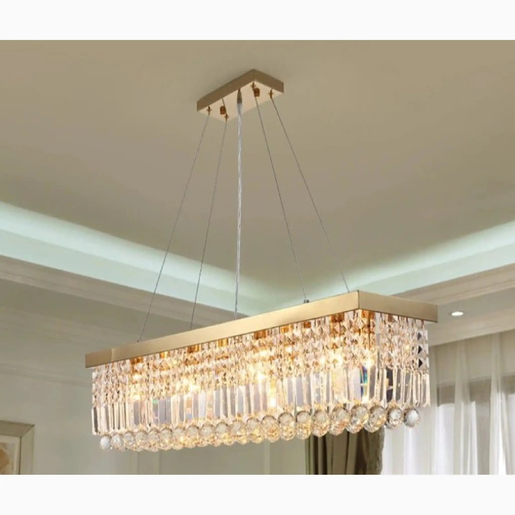 Bagnolo del Salento | Gold Rectangle Crystal Chandelier for Dining Room