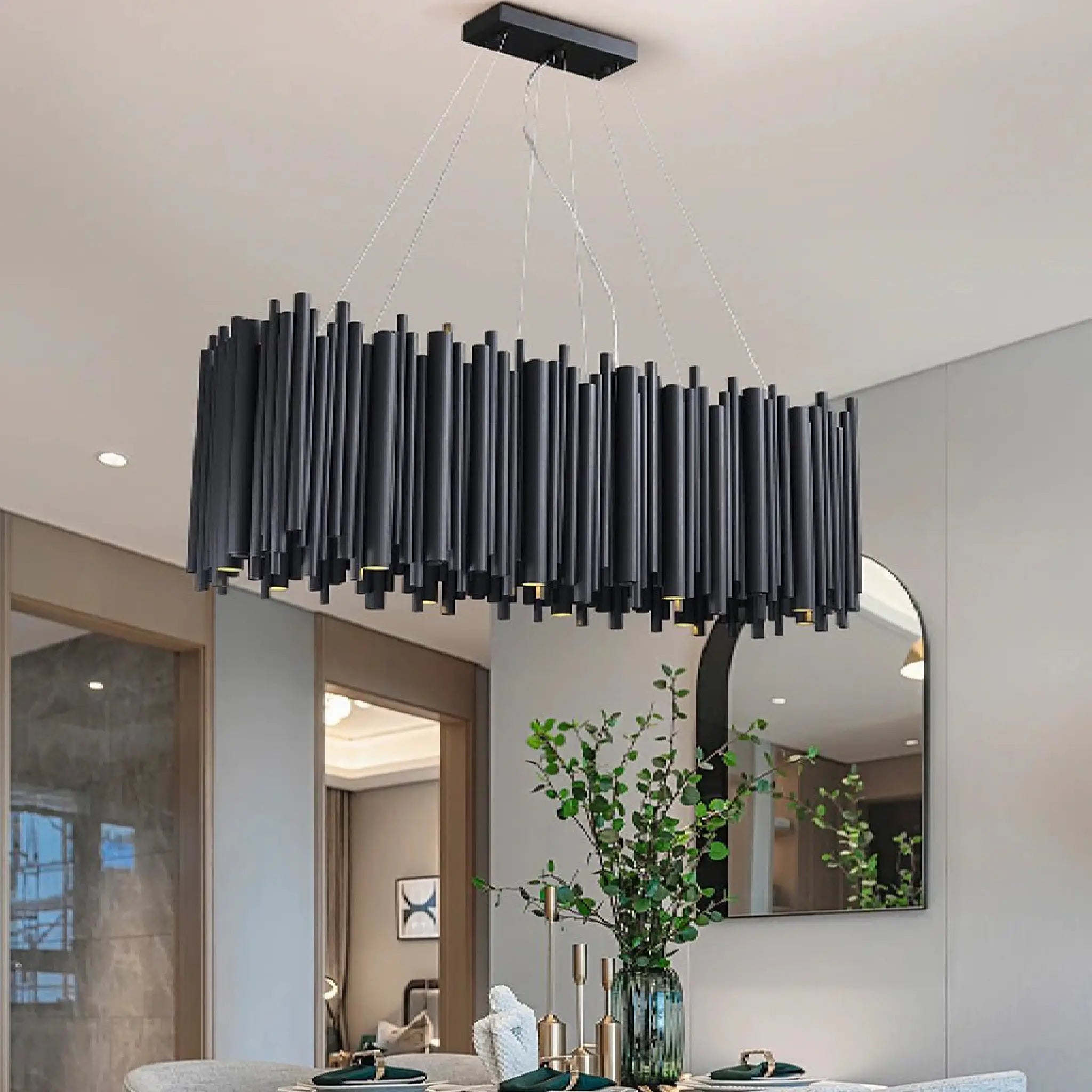Villevieille | Stylish Black LED Stainless Steel Chandelier