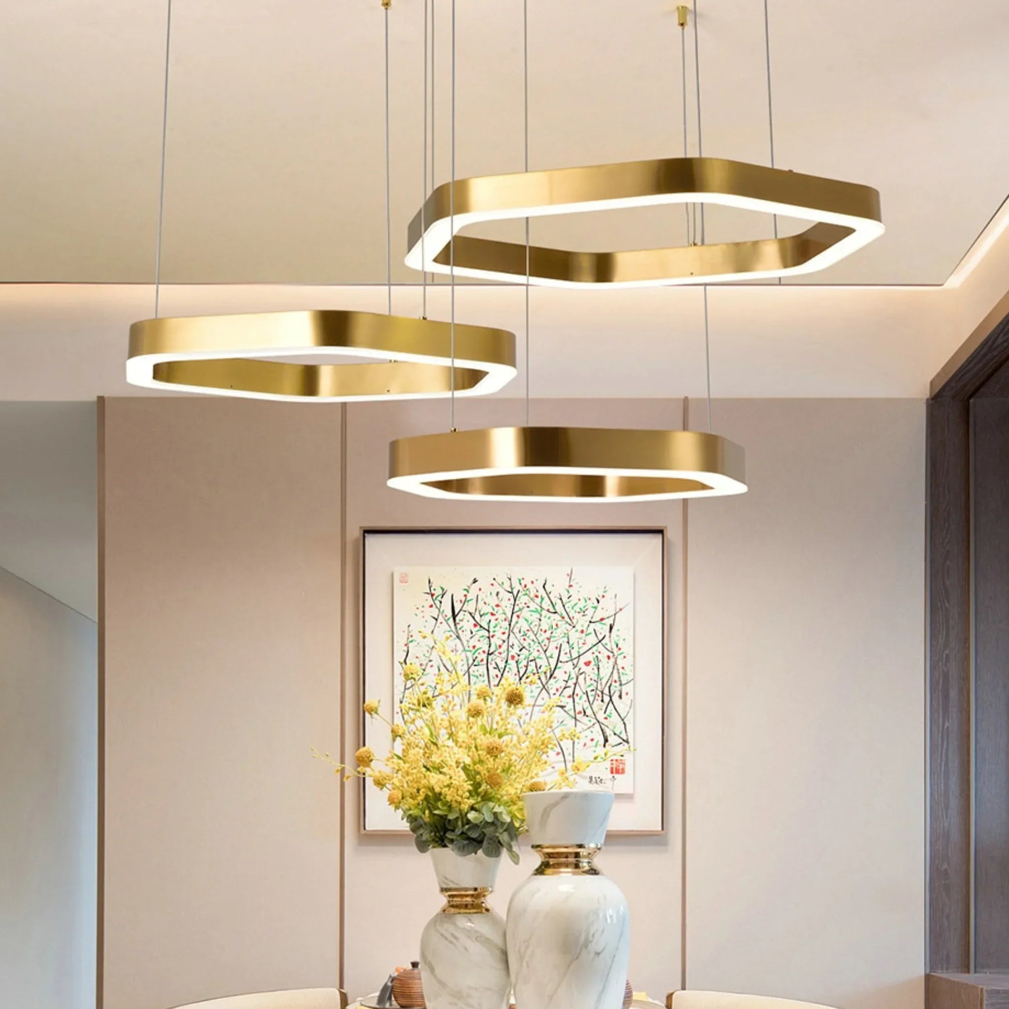 Chatelet | Hexagon Gold Chandelier for Living room