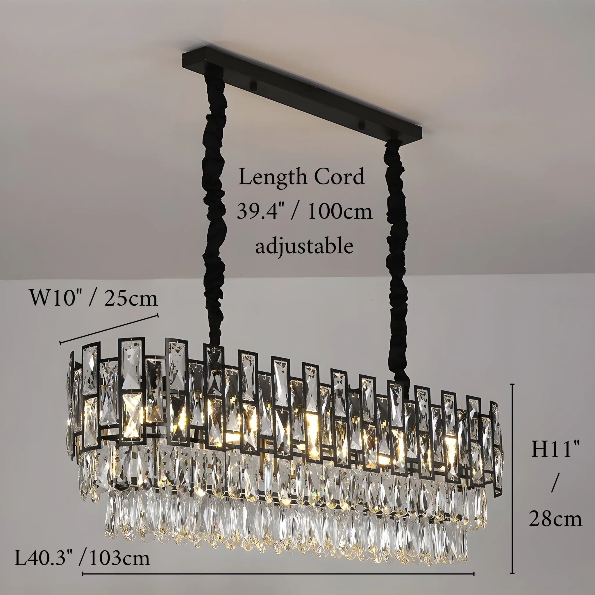 Clans | Modern Rectangle Black Crystal Chandelier