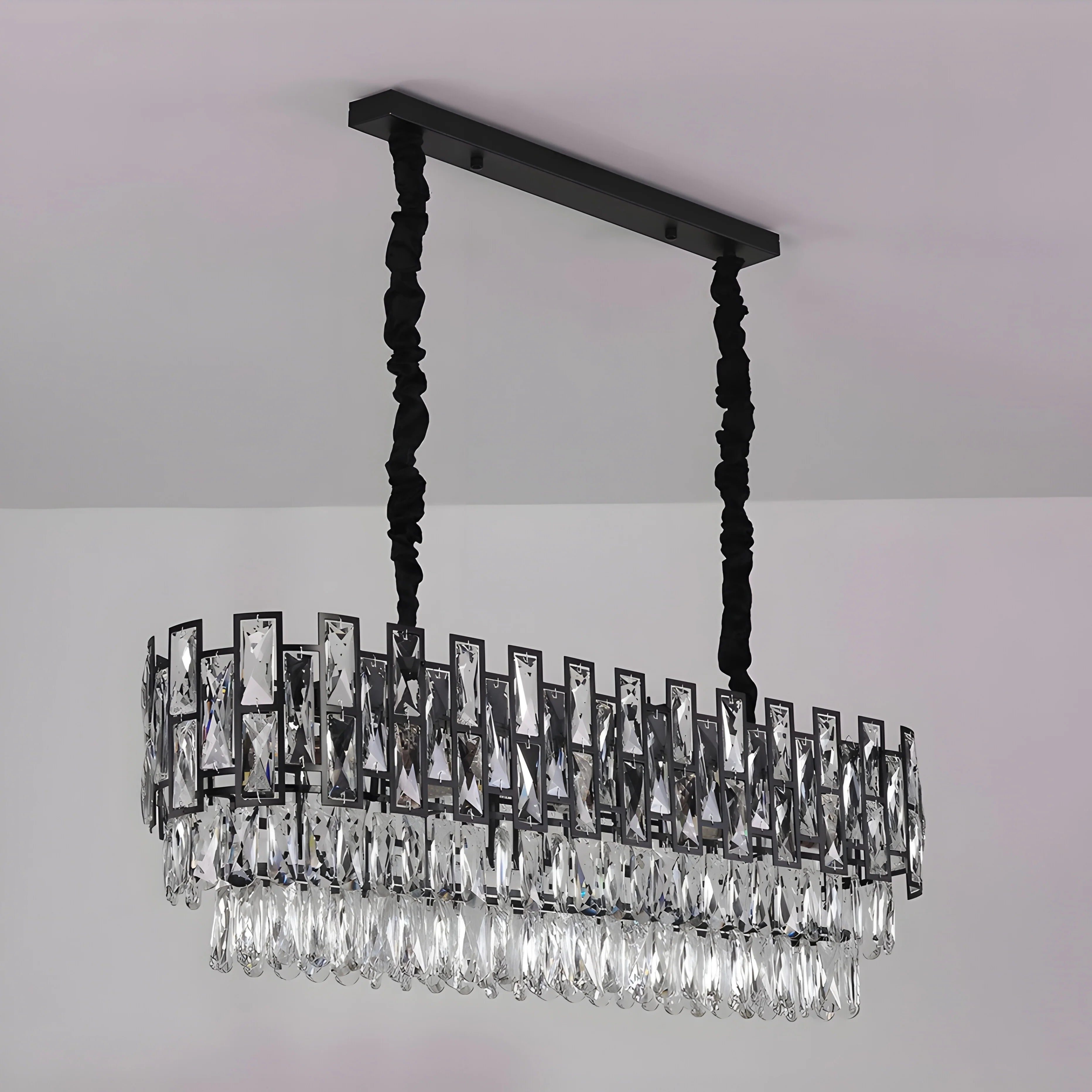 Clans | Modern Rectangle Black Crystal Chandelier