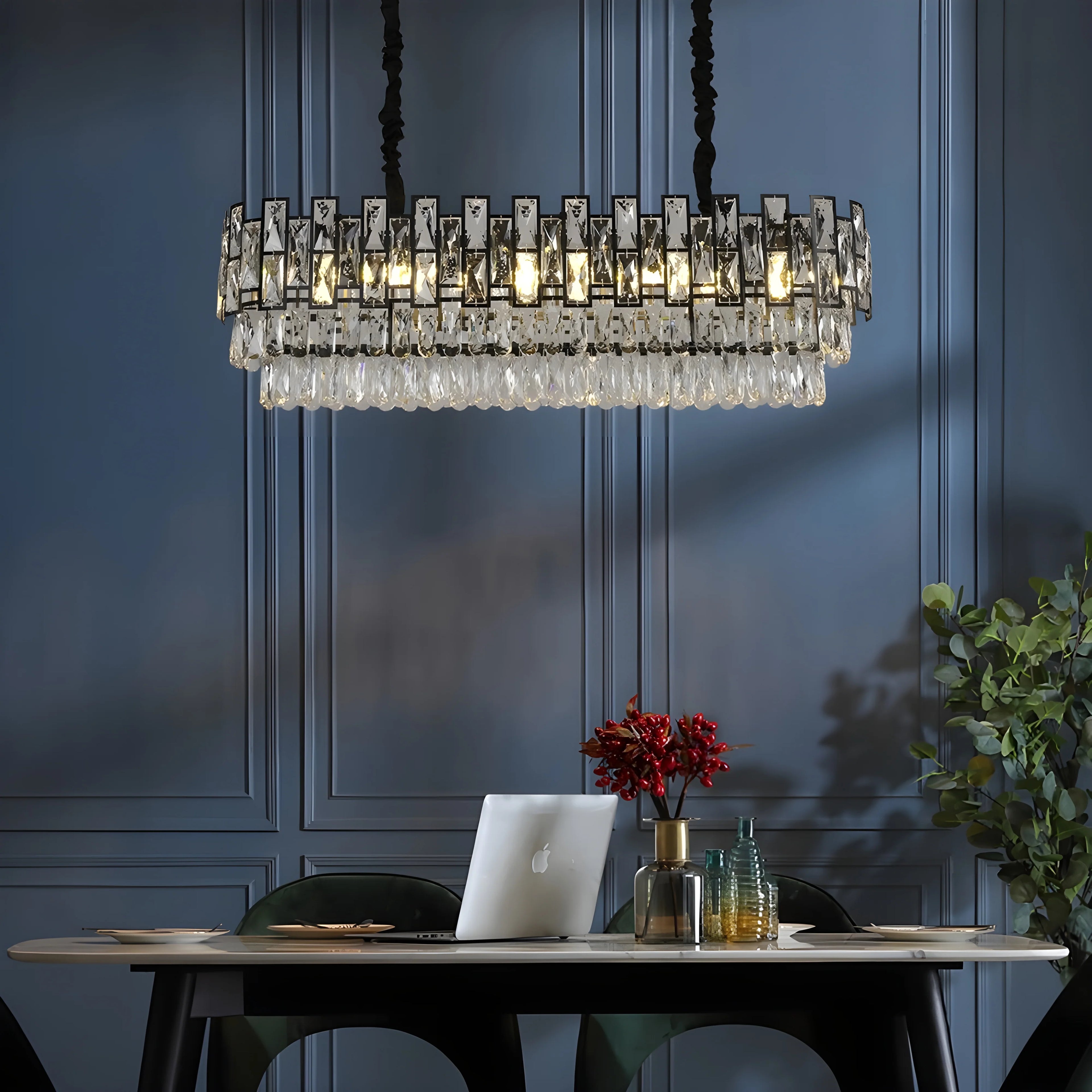 Clans | Modern Rectangle Black Crystal Chandelier