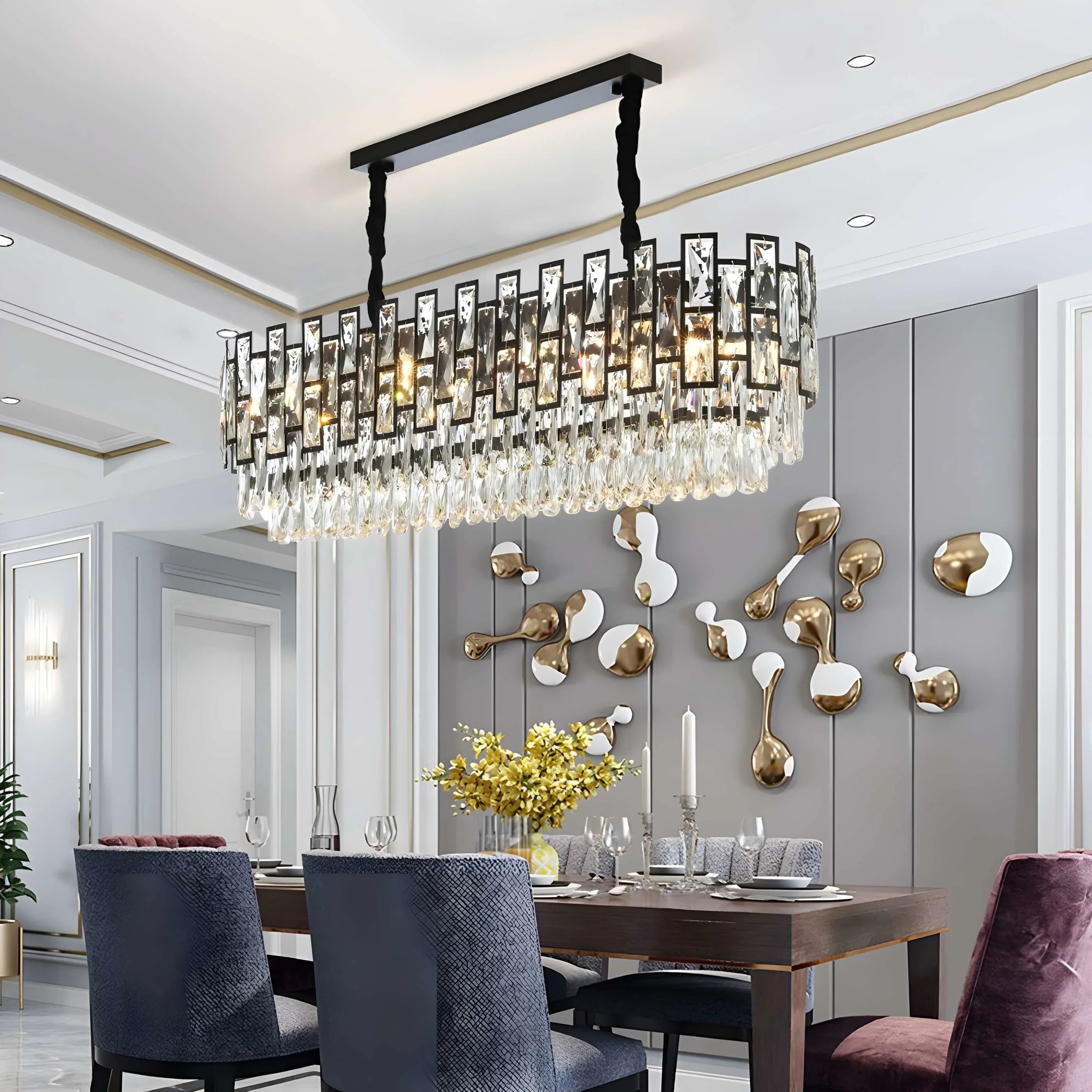 Clans | Modern Rectangle Black Crystal Chandelier