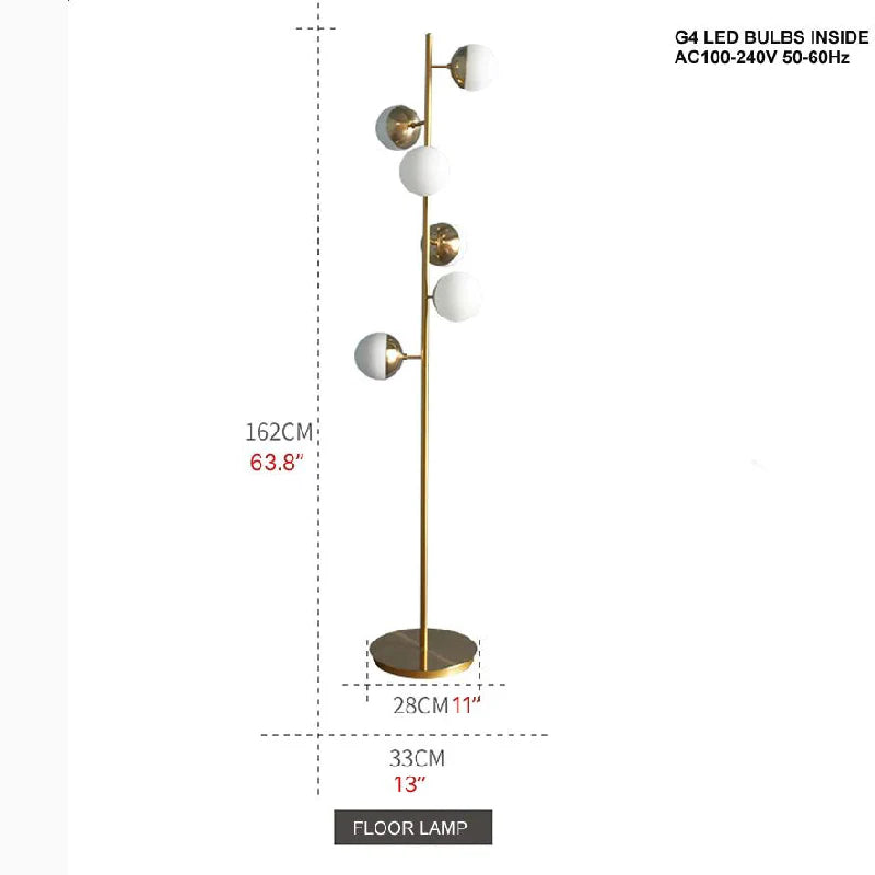 Diemtigen | Elegant Golden Metal LED Floor Lamp With Acrylic Balls