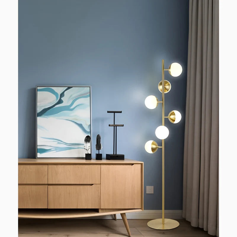 Diemtigen | Elegant Golden Metal LED Floor Lamp With Acrylic Balls