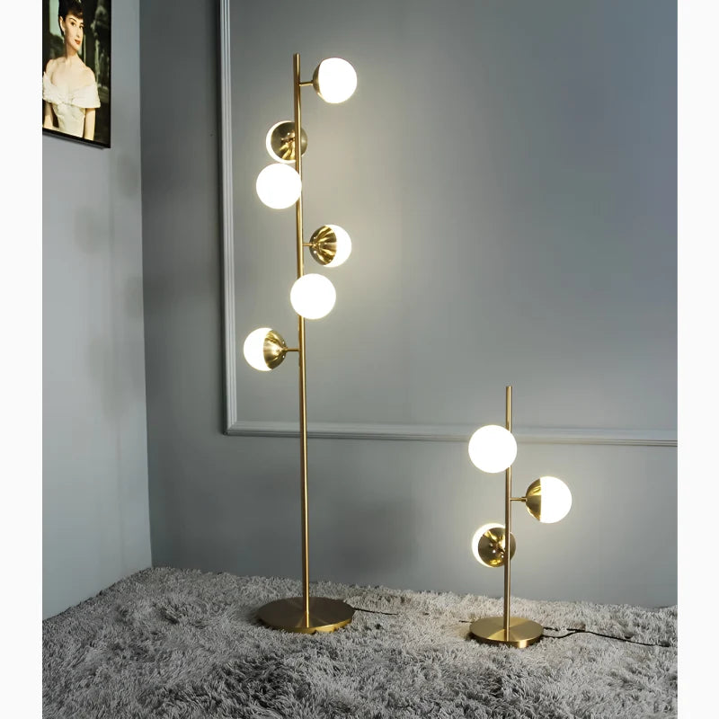 Diemtigen | Elegant Golden Metal LED Floor Lamp With Acrylic Balls