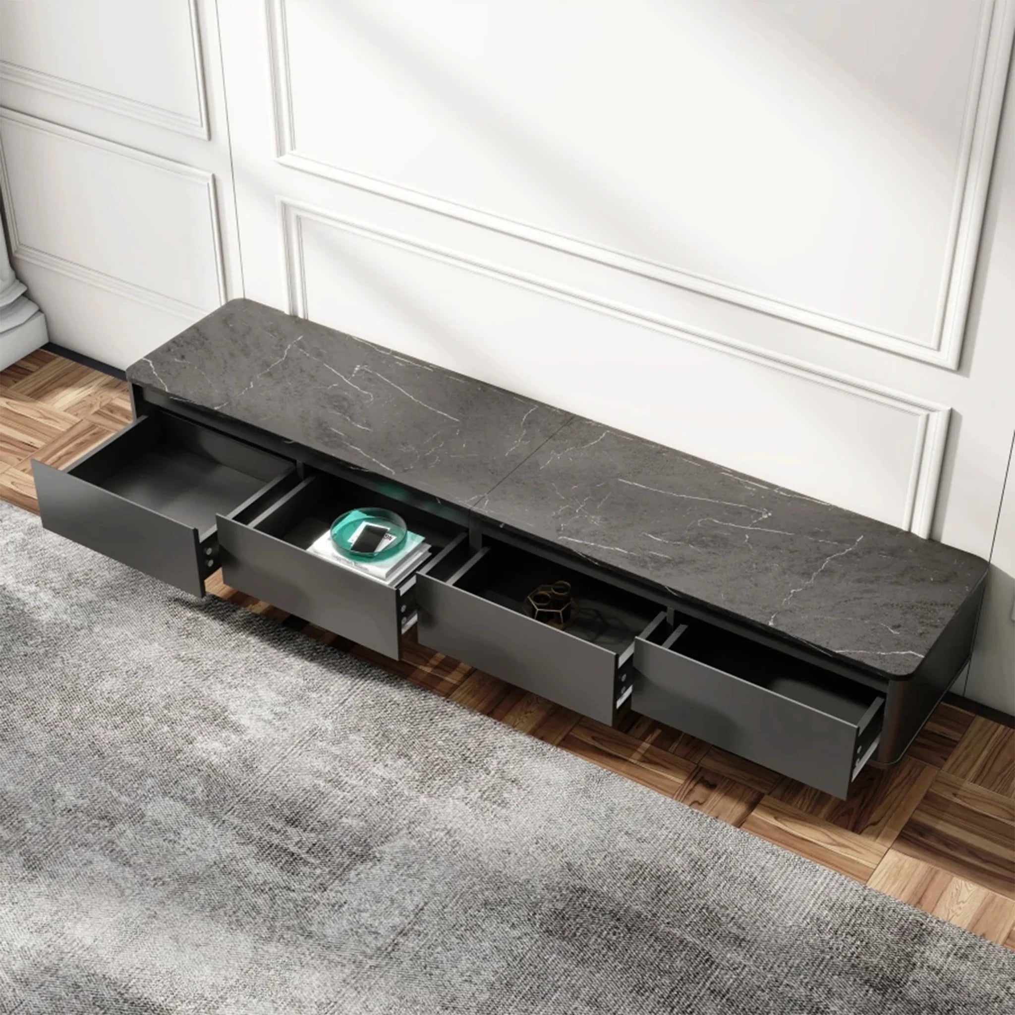 Dordogne | Modern Marble Top Black TV Stand
