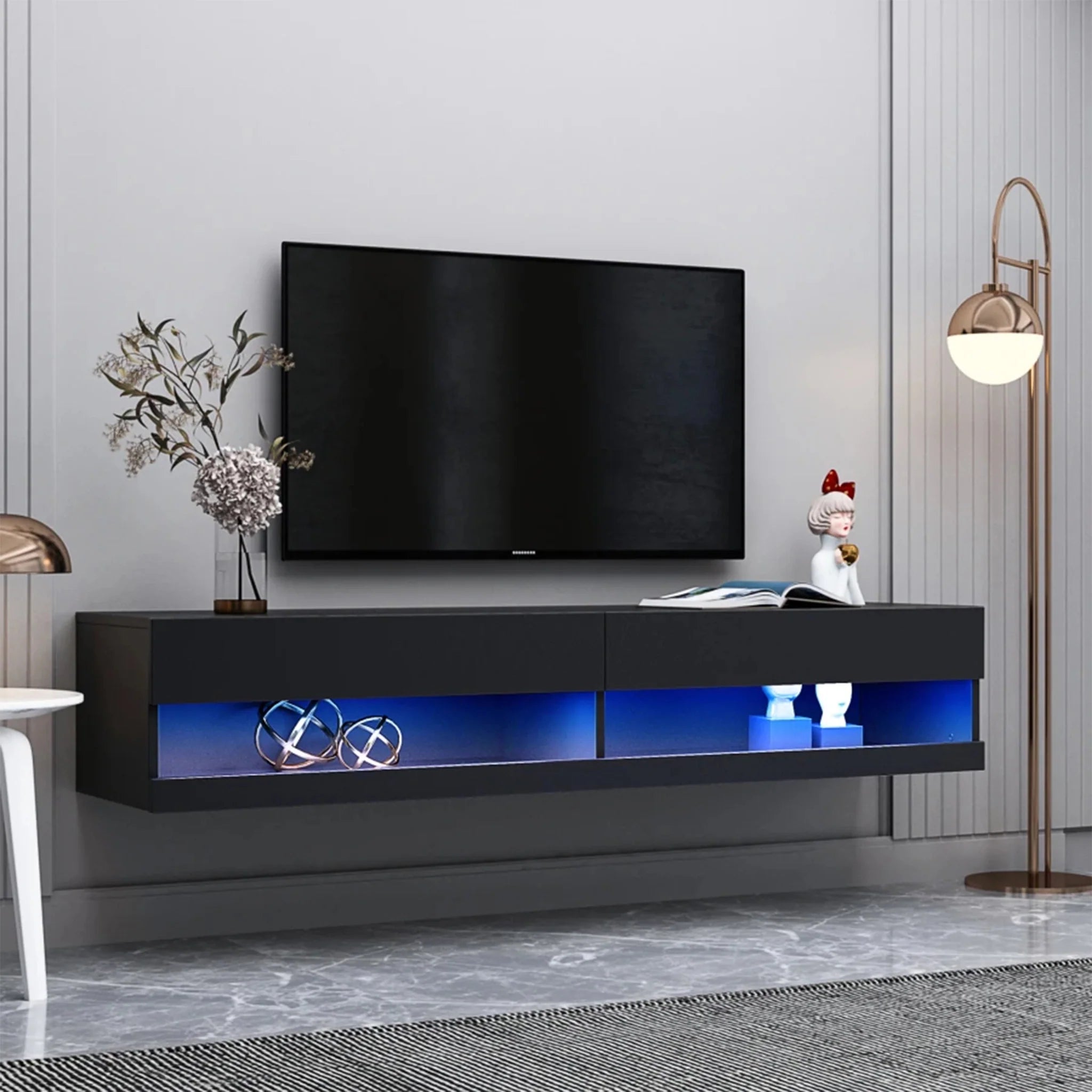 Drava | Floating Simple TV Stand with LED Lighting