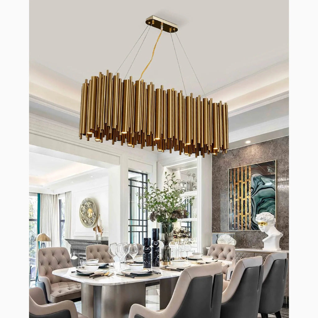 Fontan | Trendy Rectangle Gold Stainless Steel Chandelier