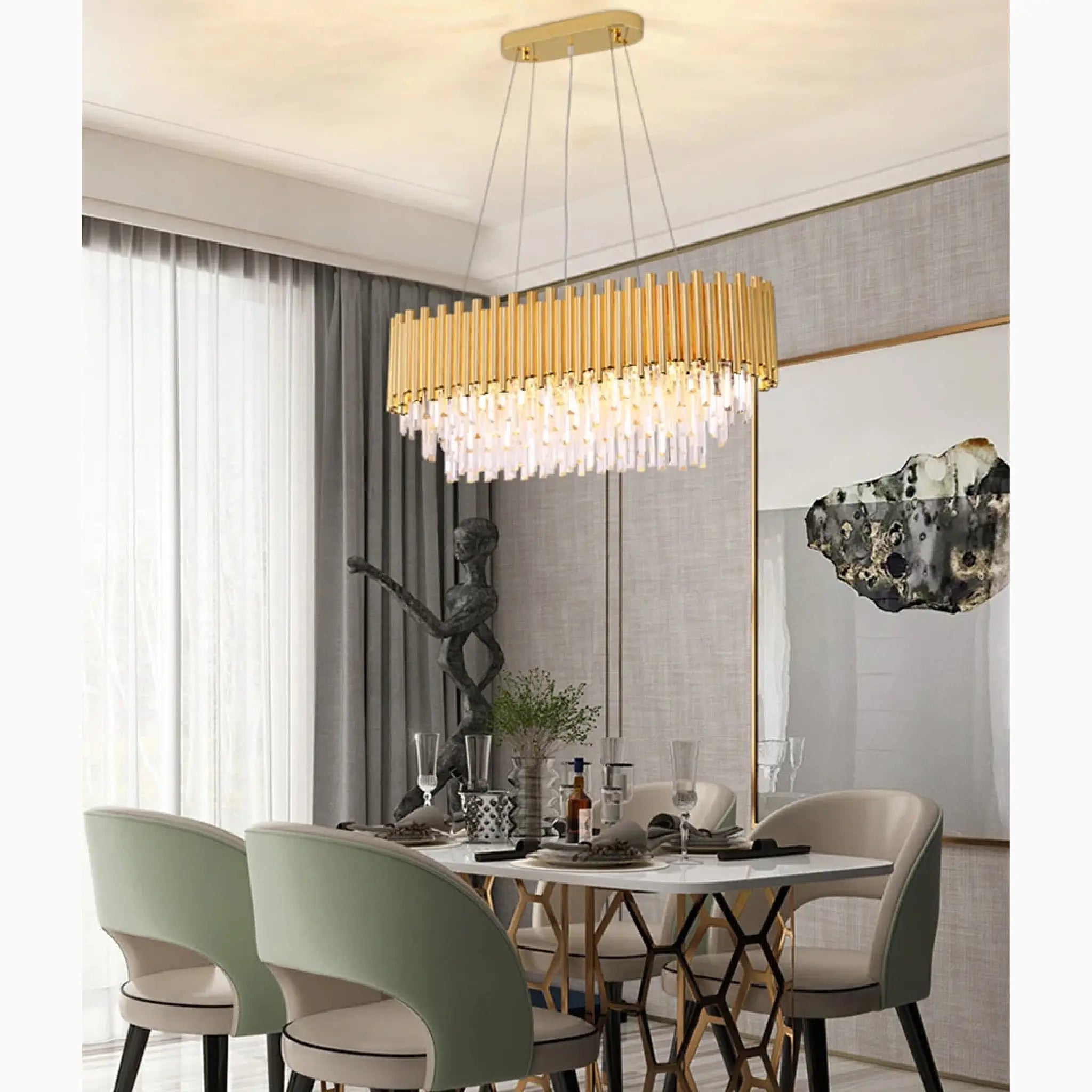 Sigriswil | Gold rectangle chandelier for dining room, kitchen island