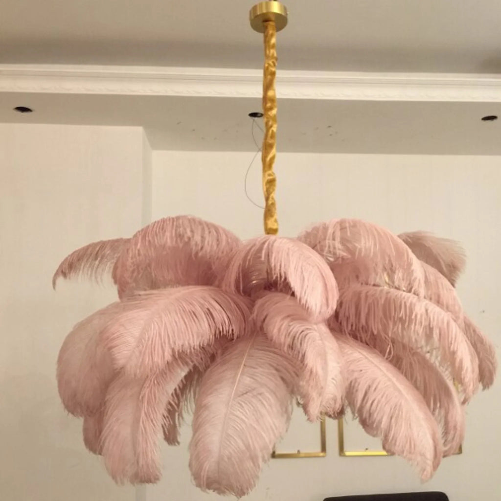 Gembloux | Pink/White Feather Round Chandelier