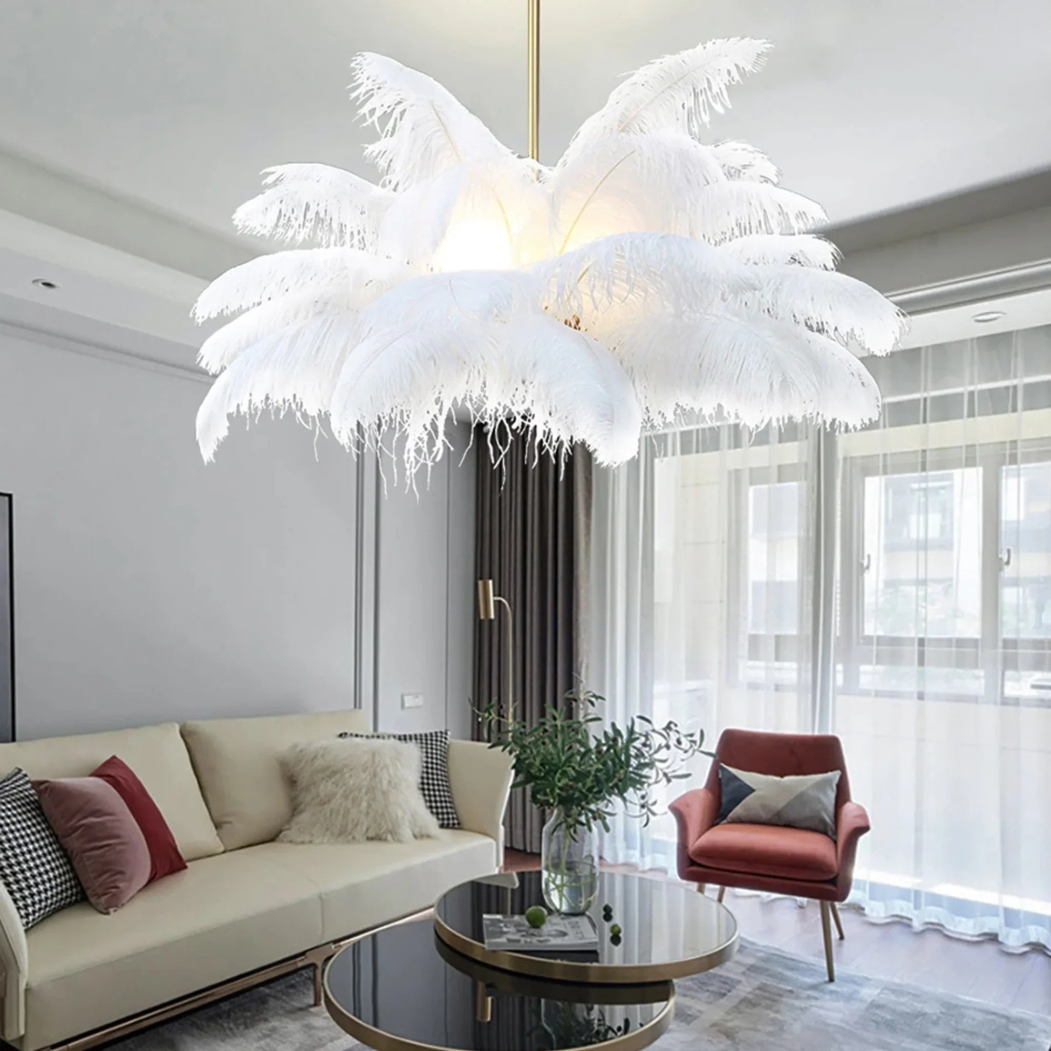 Gembloux | Pink/White Feather Round Chandelier