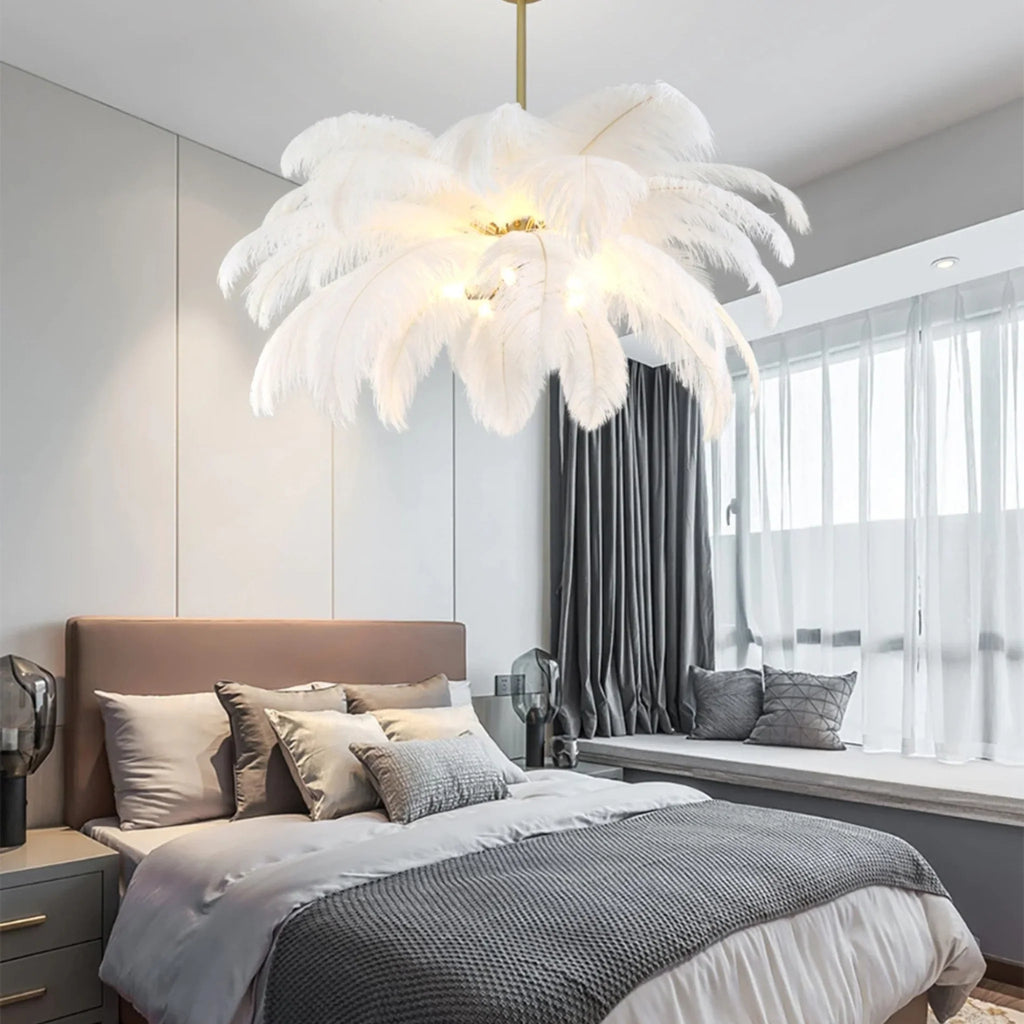 Gembloux | Pink/White Feather Round Chandelier