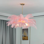 Gembloux | Pink/White Feather Round Chandelier