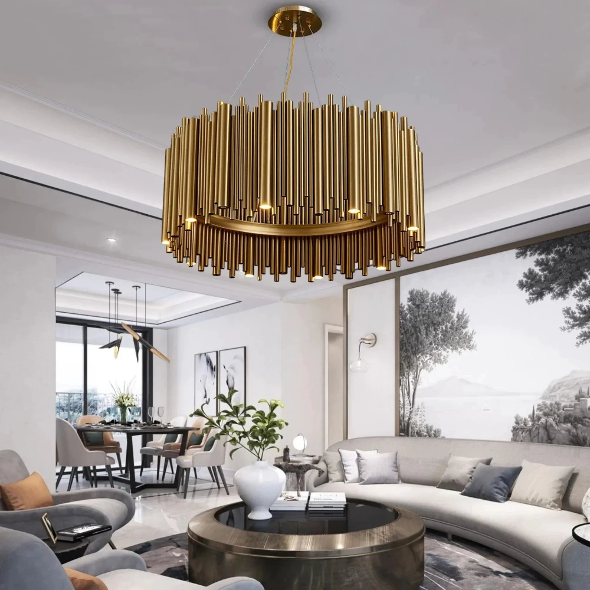Genappe | Luxury Drum Gold Stainless Steel Chandelier