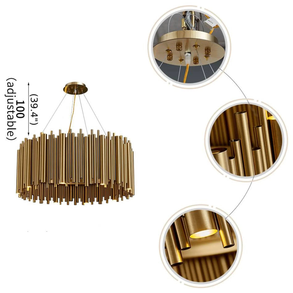 Genappe | Luxury Drum Gold Stainless Steel Chandelier