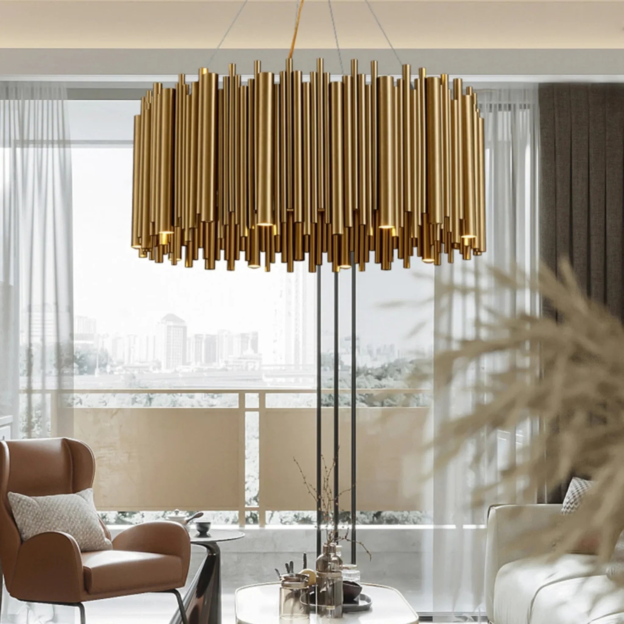 Genappe | Luxury Drum Gold Stainless Steel Chandelier