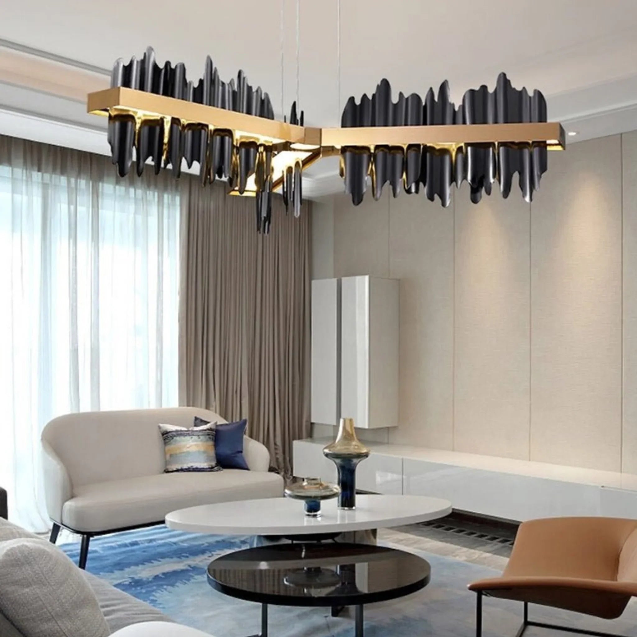 Geneve | Black/Gold Long Chandelier for Living Room