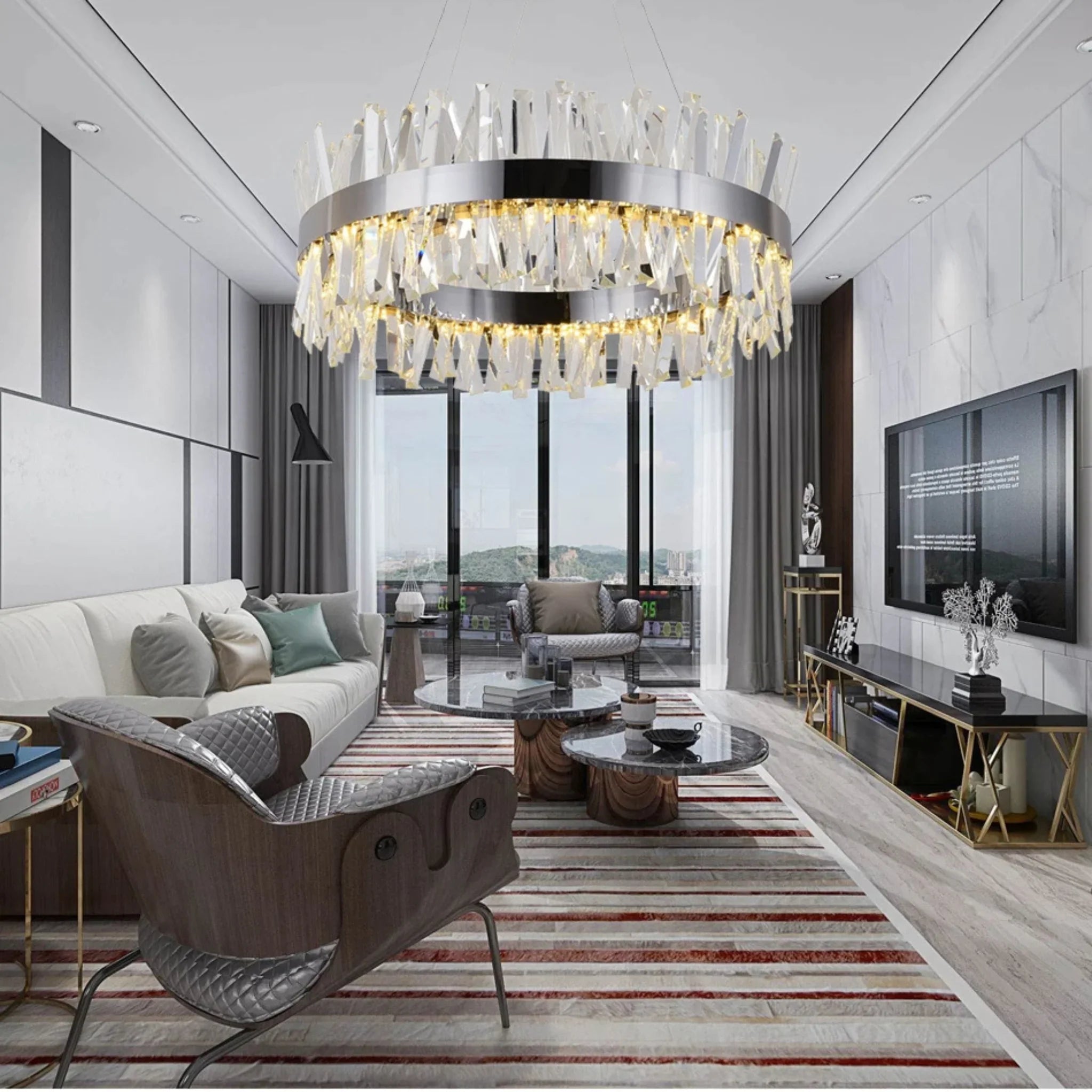 Genk | Gold/Chrome Round Crystal Chandelier for Hall