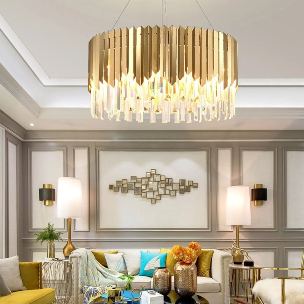 Gent | Drum Gold Crystal Chandelier for Living Room