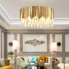 Gent | Drum Gold Crystal Chandelier for Living Room