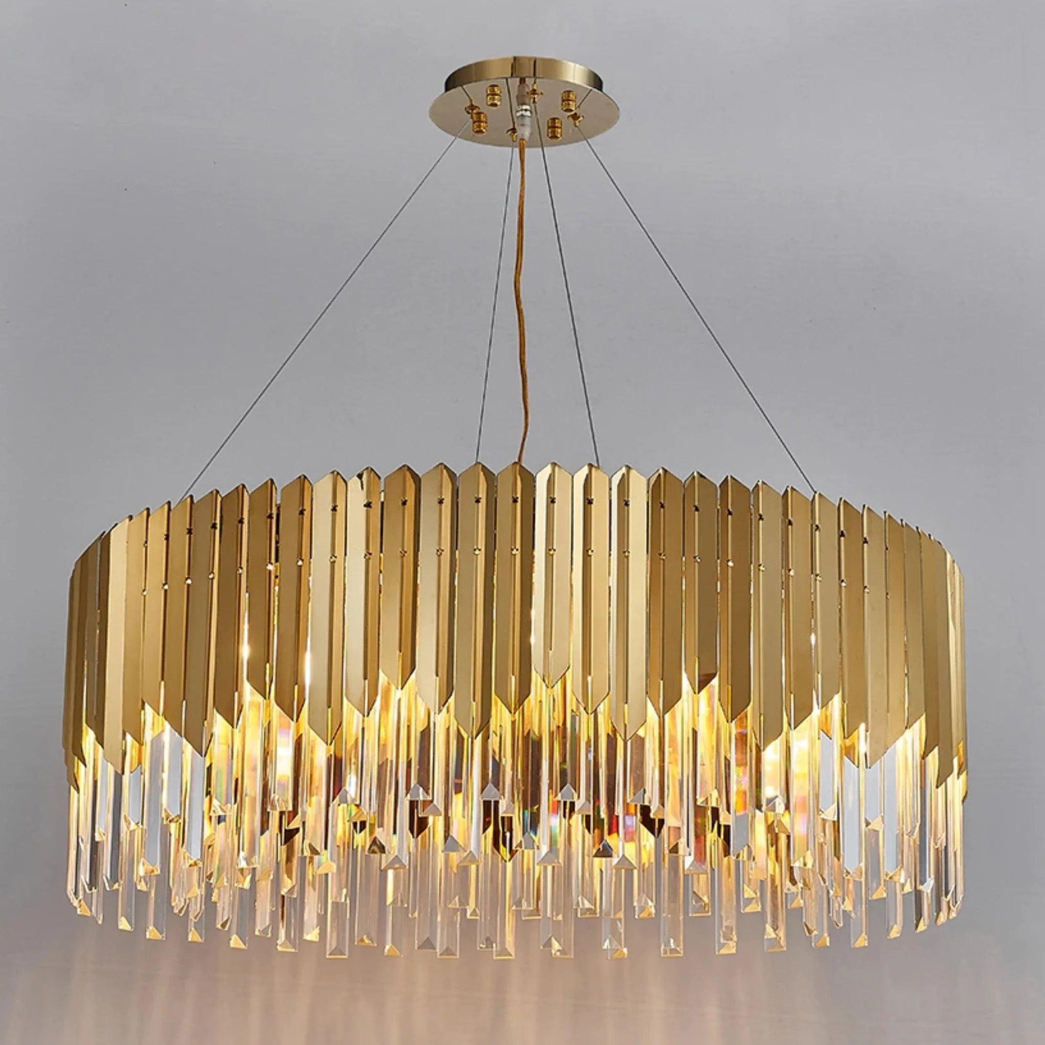 Gent | Drum Gold Crystal Chandelier for Living Room