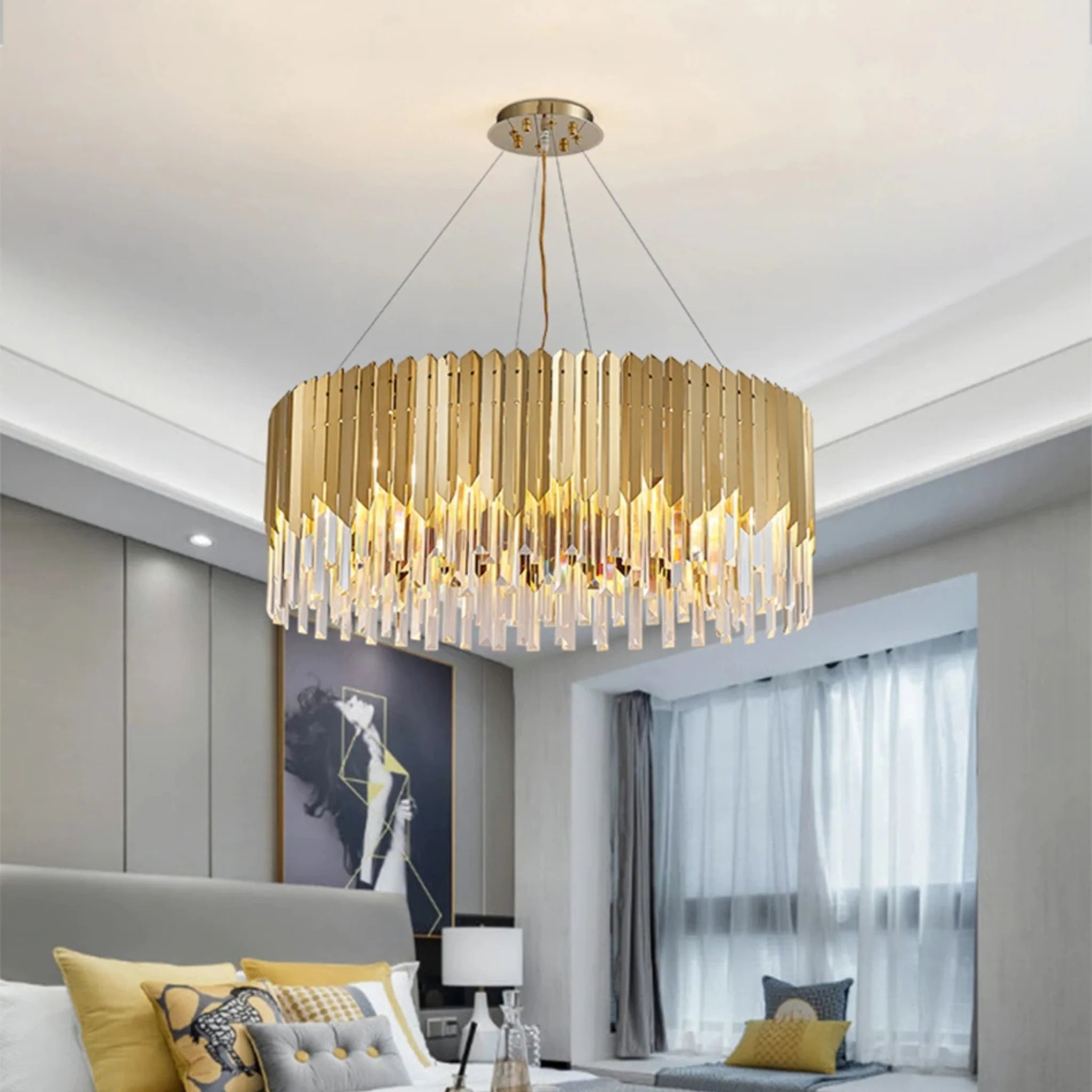 Gent | Drum Gold Crystal Chandelier for Living Room