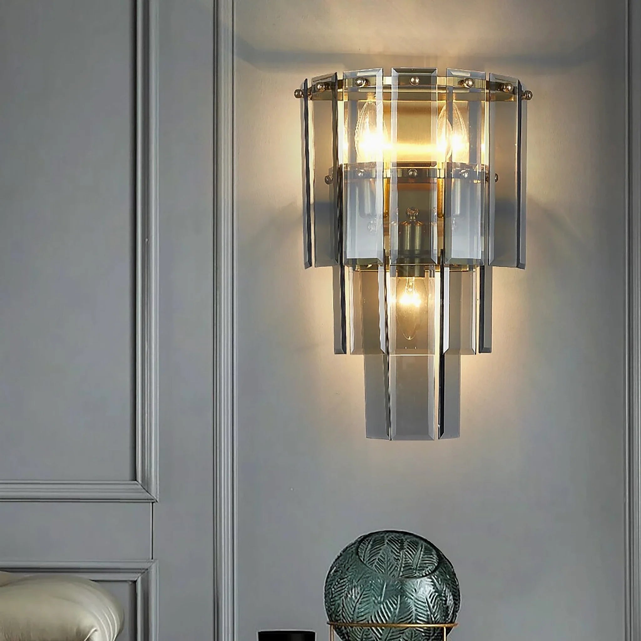Gernika | Gold/Blue Frosted glass Wall Lamp