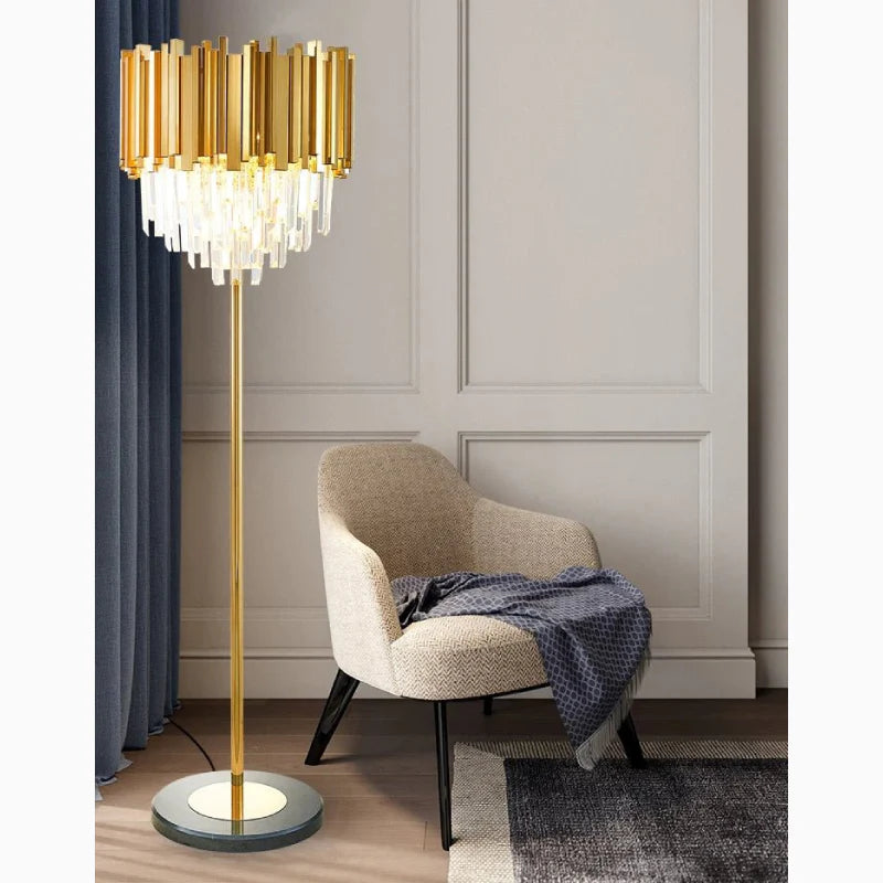 Glarus | Gold Stainless Steel Crystal Modern Floor Lamp