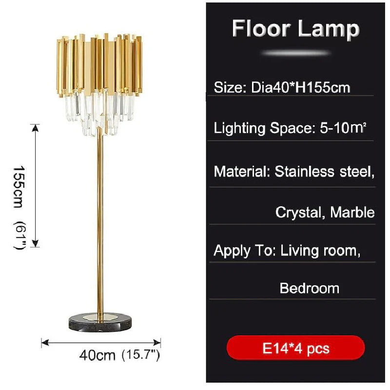 Glarus | Gold Stainless Steel Crystal Modern Floor Lamp