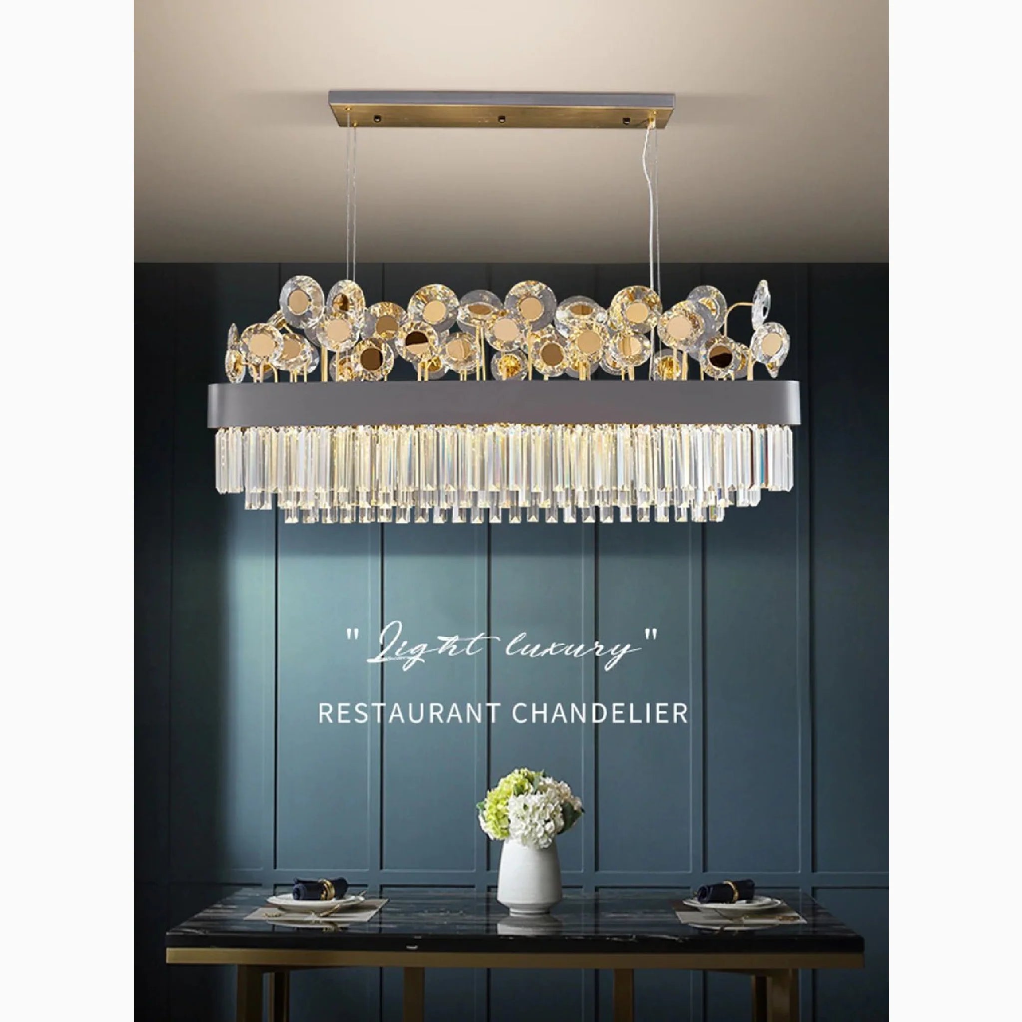 Ilonse | Outstanding Gold/Black Crystal Rectangle Chandelier