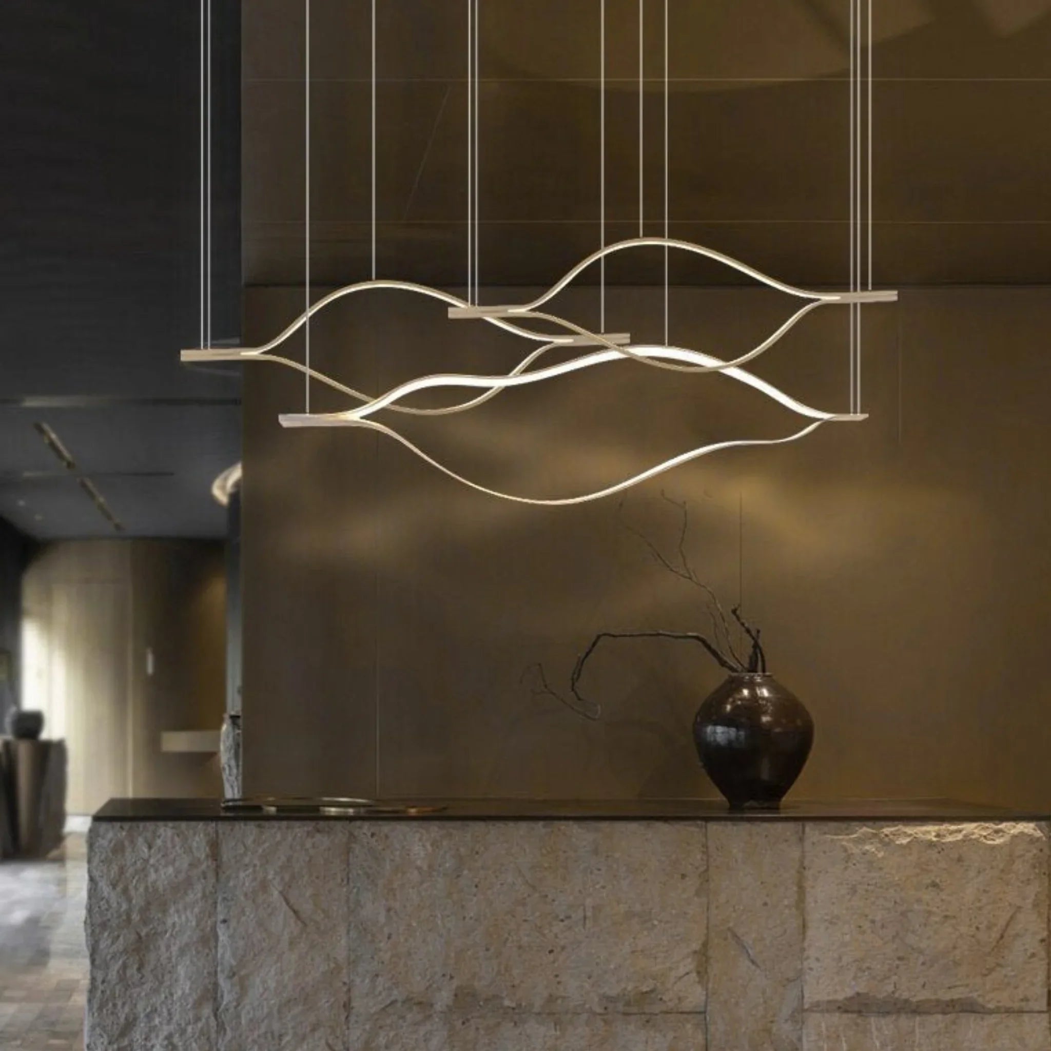 Kussnacht | Creative Gold Wave Chandelier for Dining Room