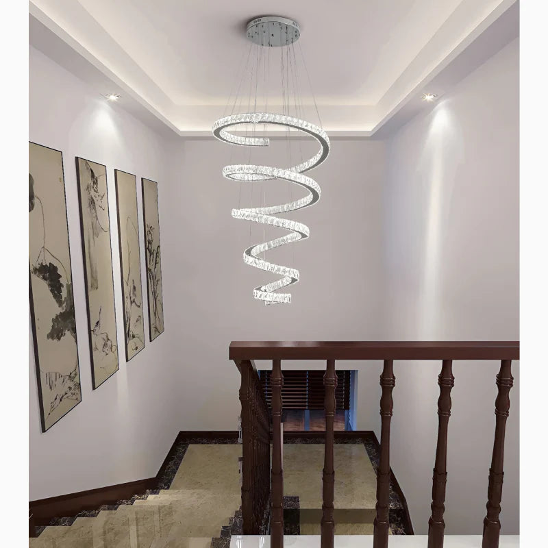 La Penne | Long Spiral Hanging Crystal Golden Chandelier Dia100