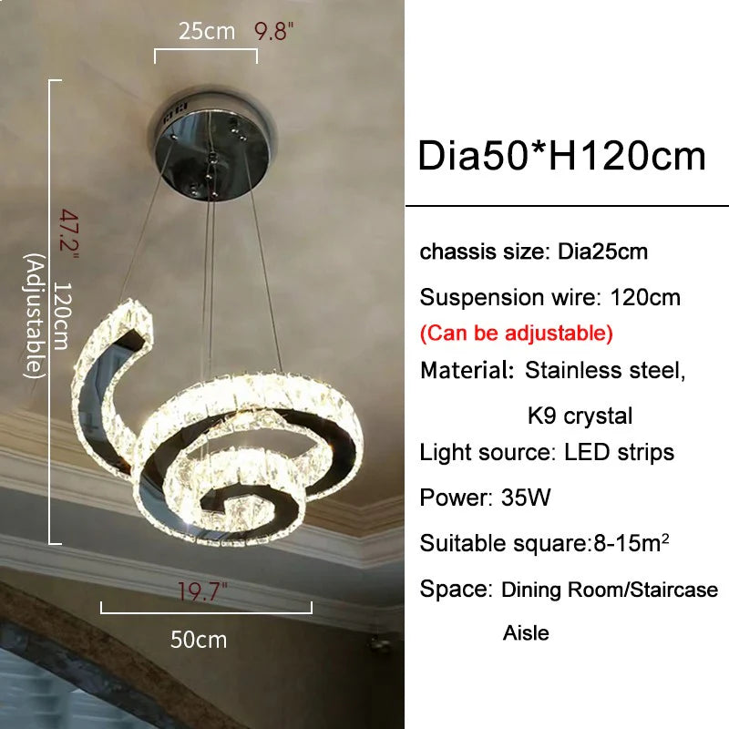 La Penne | Long Spiral Hanging Crystal Golden Chandelier